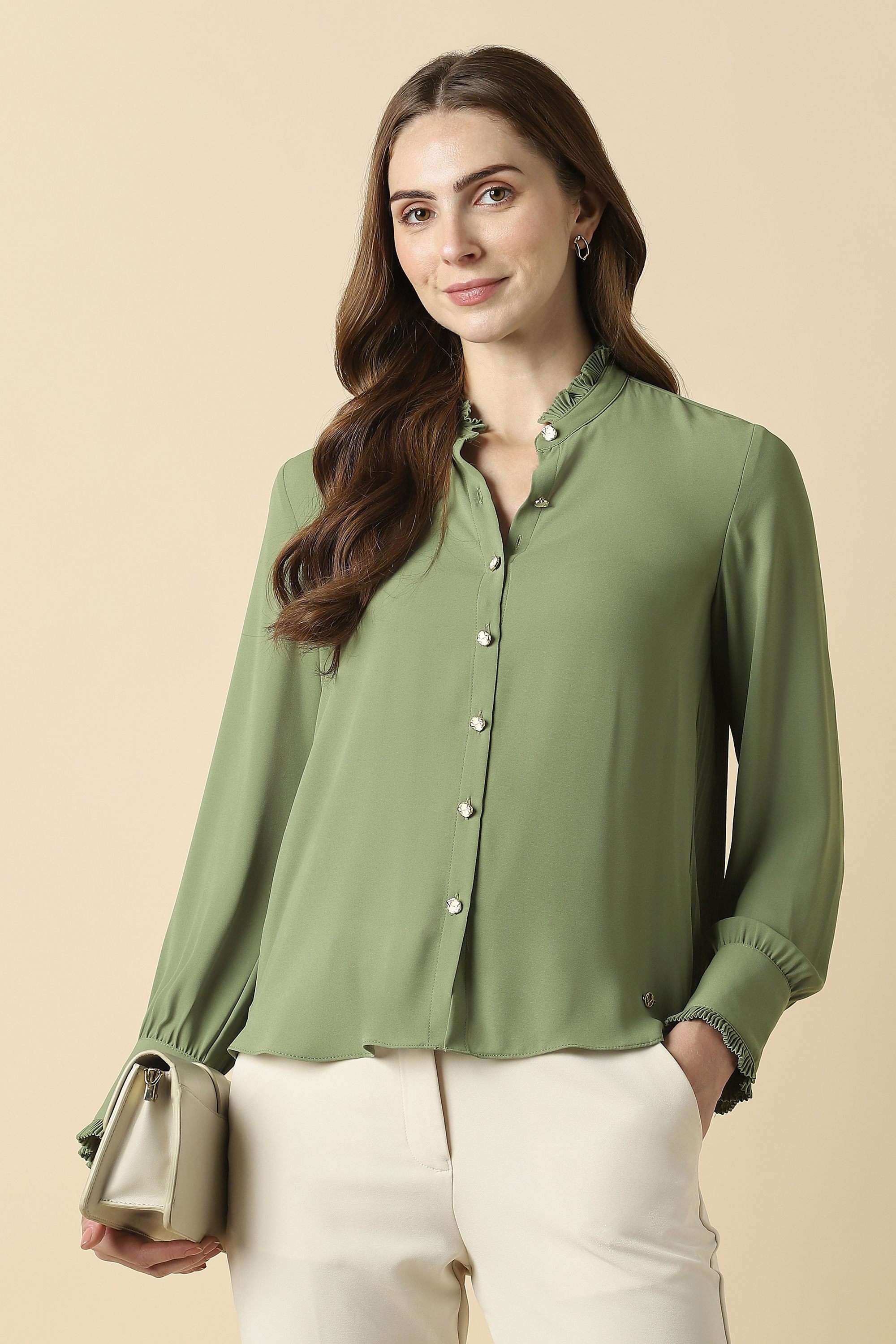 Solid-Collared-Polyester-Women-s-Formal-Wear-Shirt