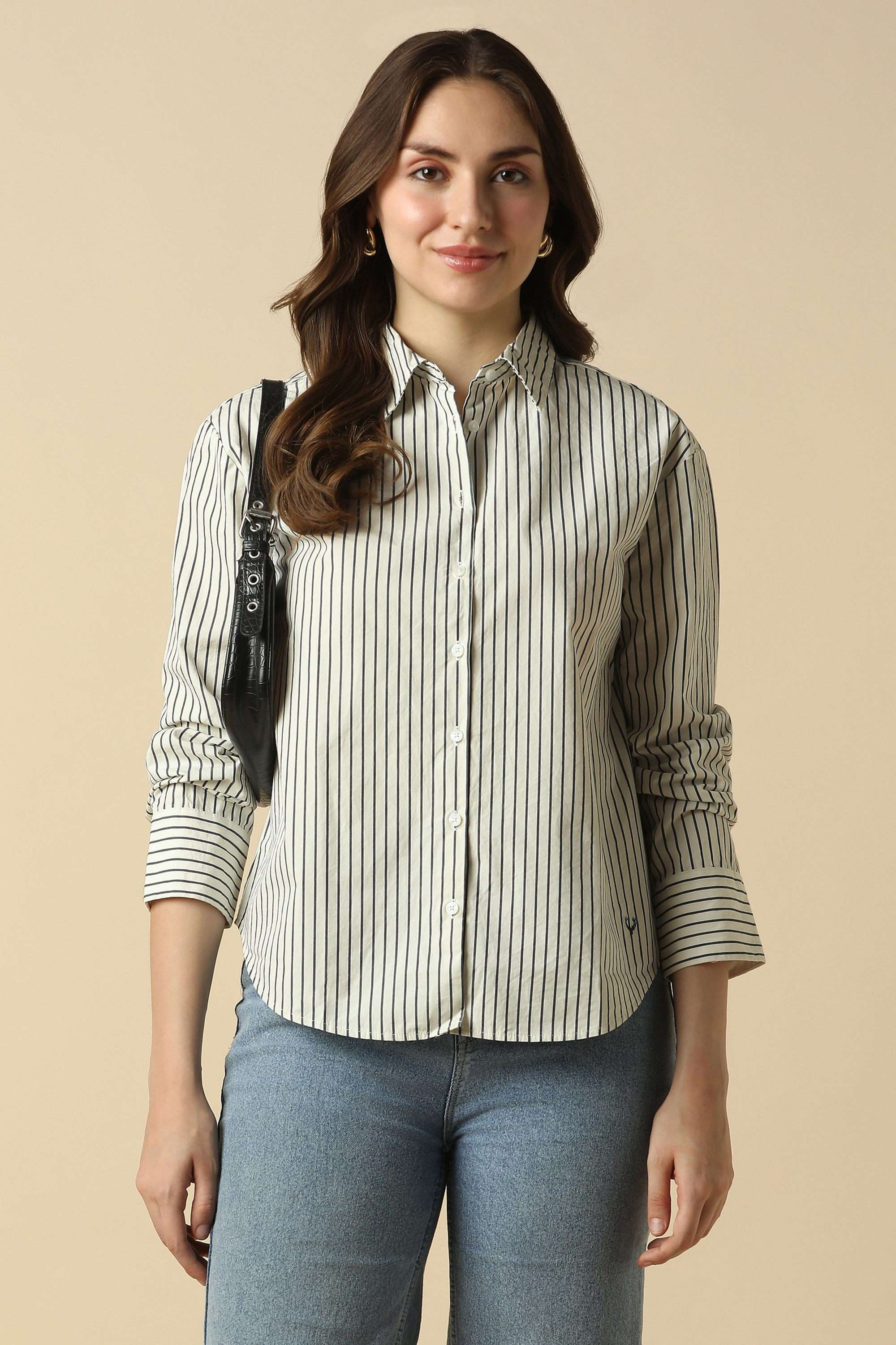 allen solly Stripes Cotton V-Neck Women's Top-picture-28