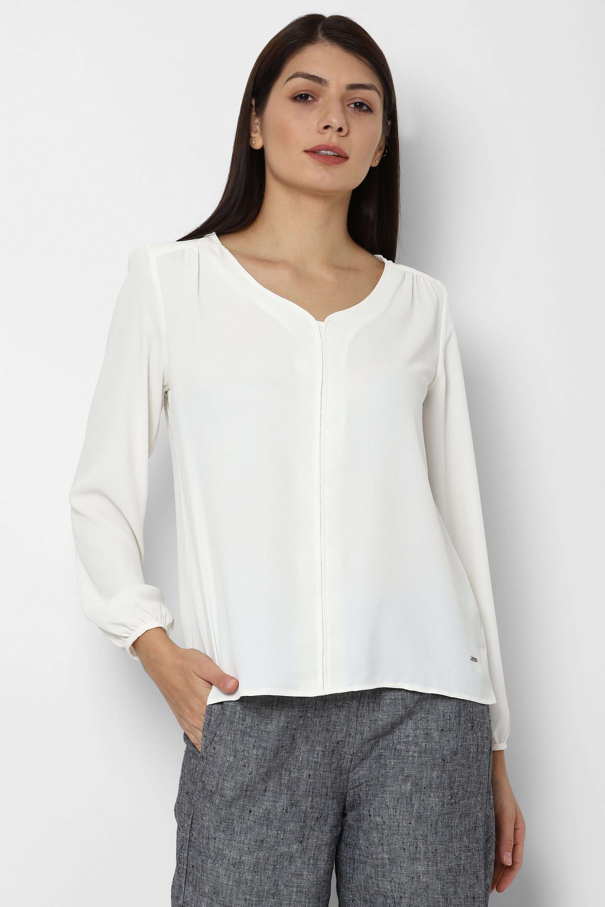allen solly Solid Polyester V-Neck Women's Top-picture-27