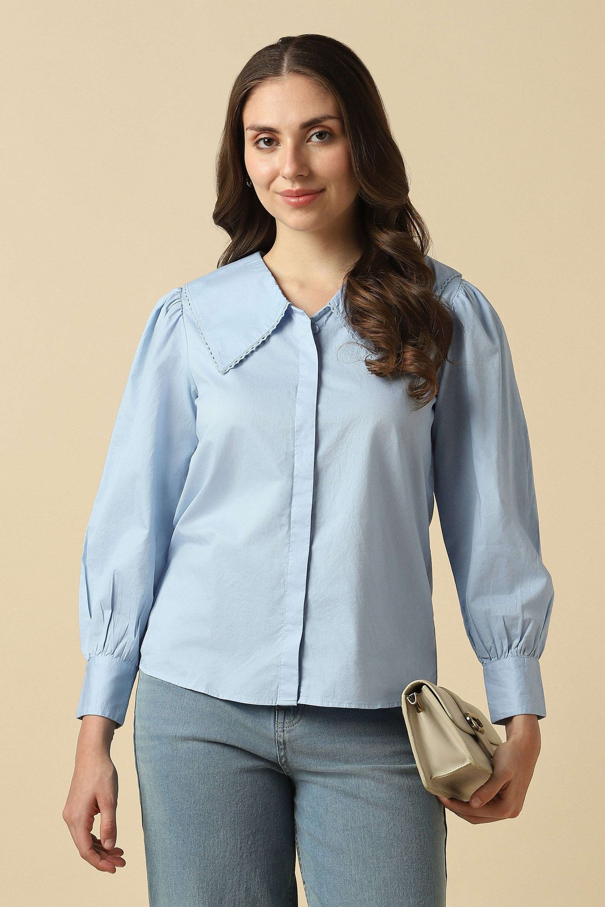 allen solly Solid Cotton V-Neck Women's Top-picture-18
