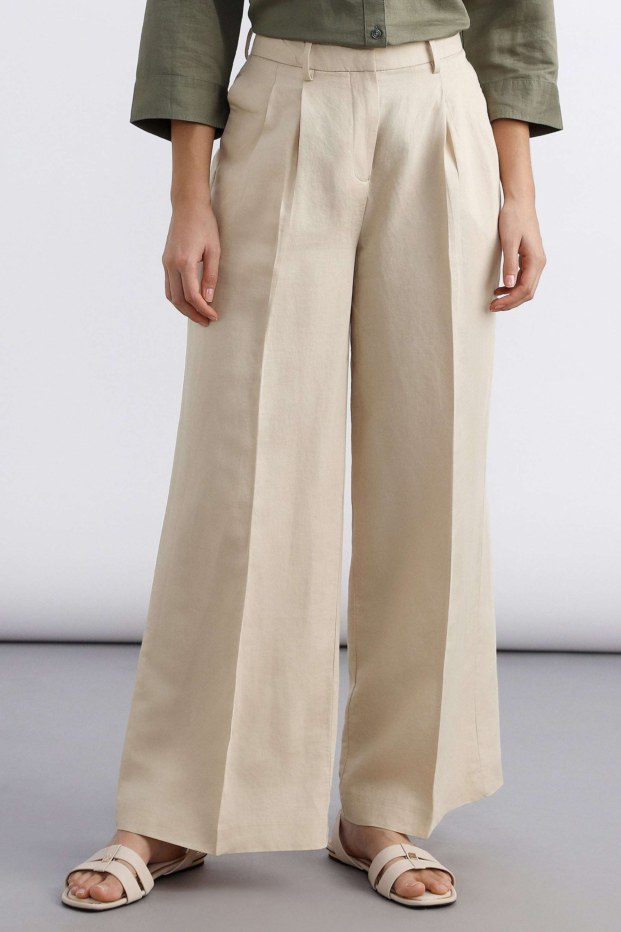 allen solly Solid Linen Blend Regular Fit Women's Formal Trousers-picture-13