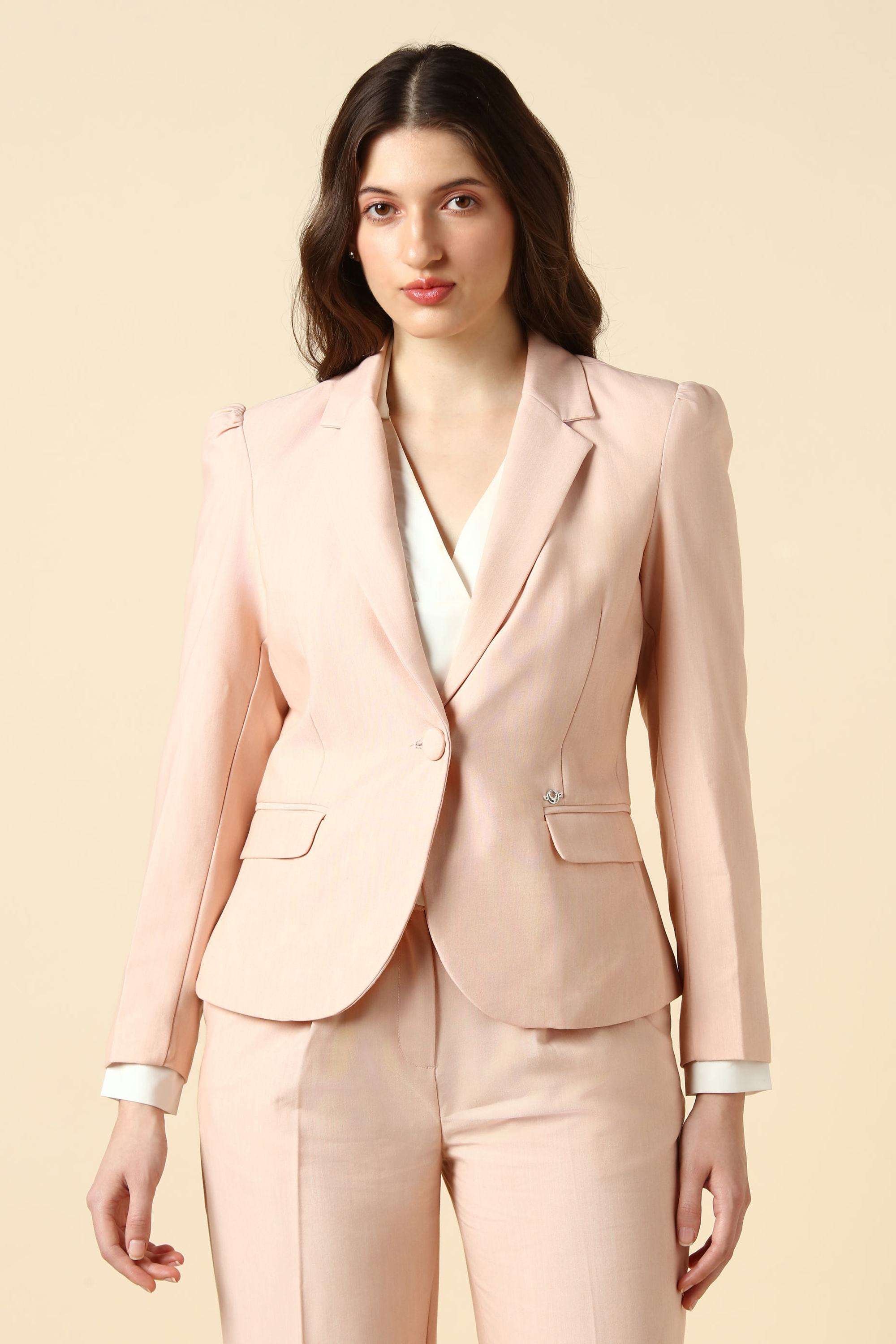 Solid-Polyester-Collared-Women-s-Blazer