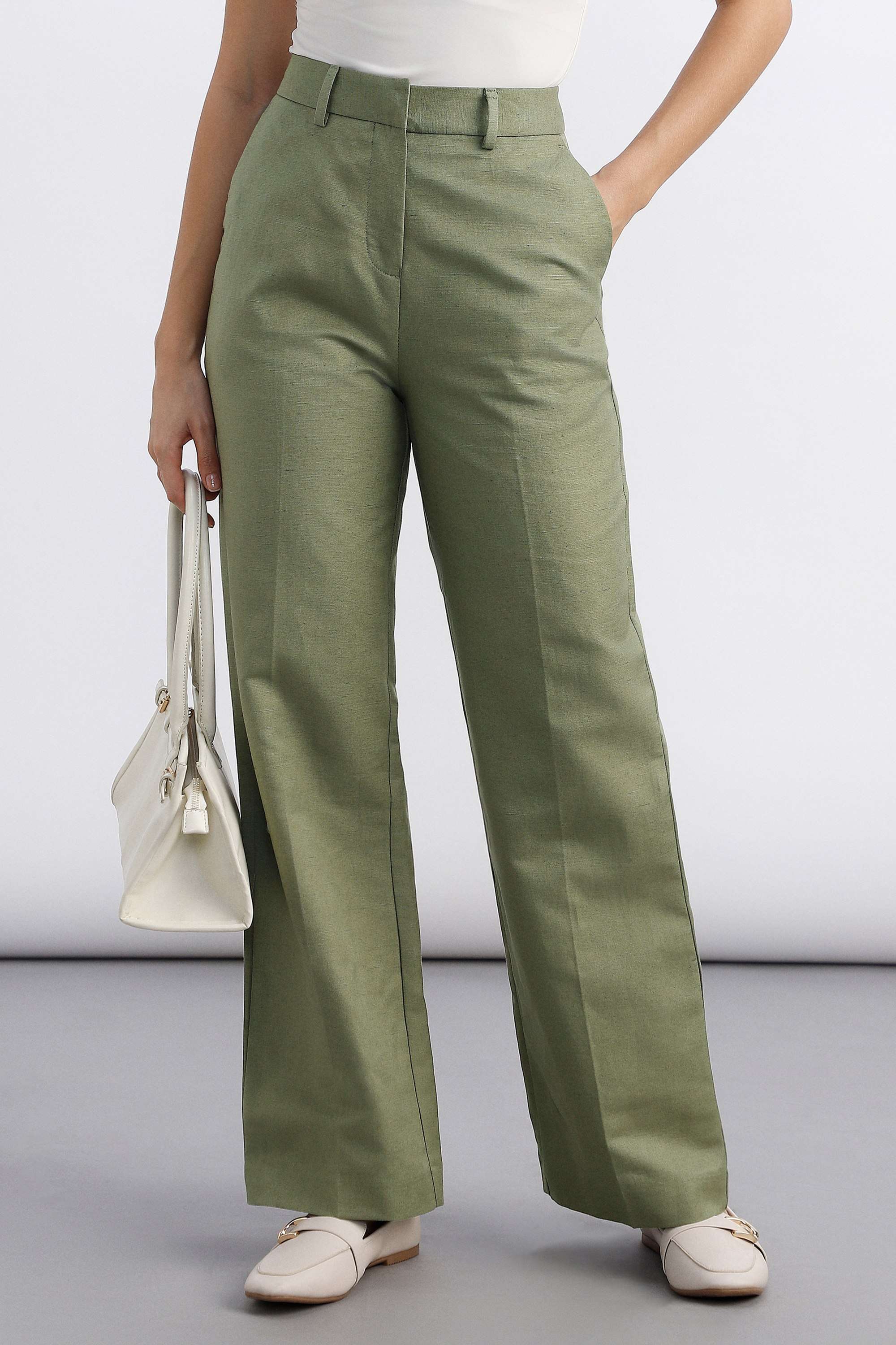 allen solly Solid Linen Blend Regular Fit Women's Formal Trousers-picture-12
