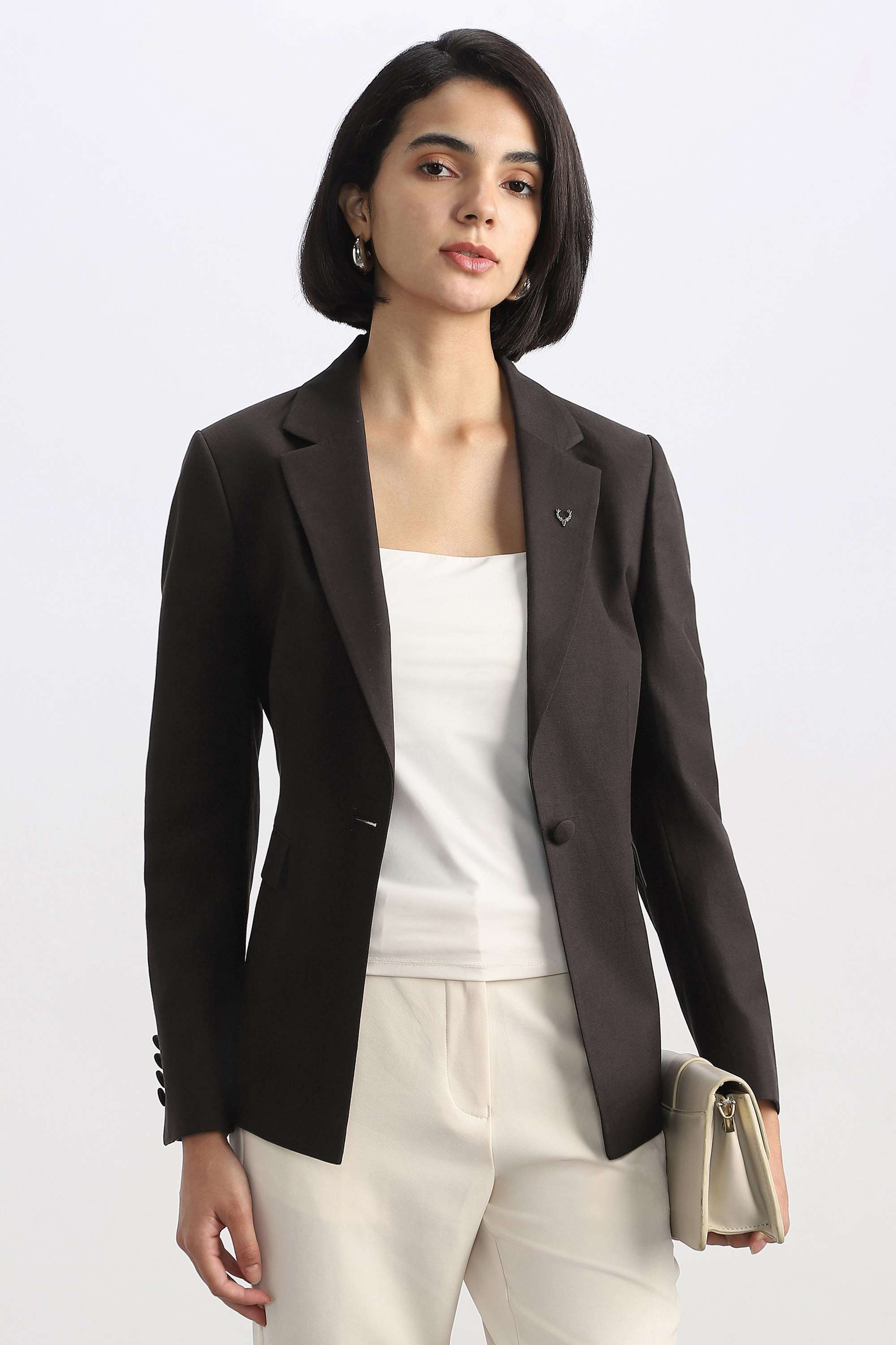 allen solly Solid Cotton Regular Fit Women's Formal Blazer-picture-30