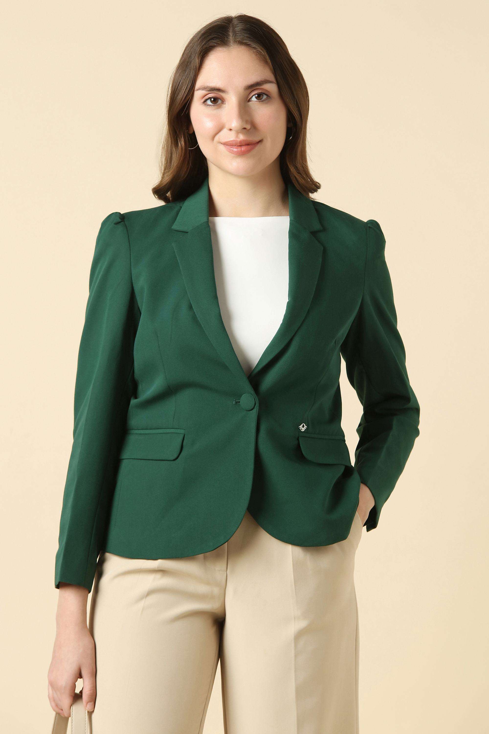 Solid-Polyester-Collared-Women-s-Blazer