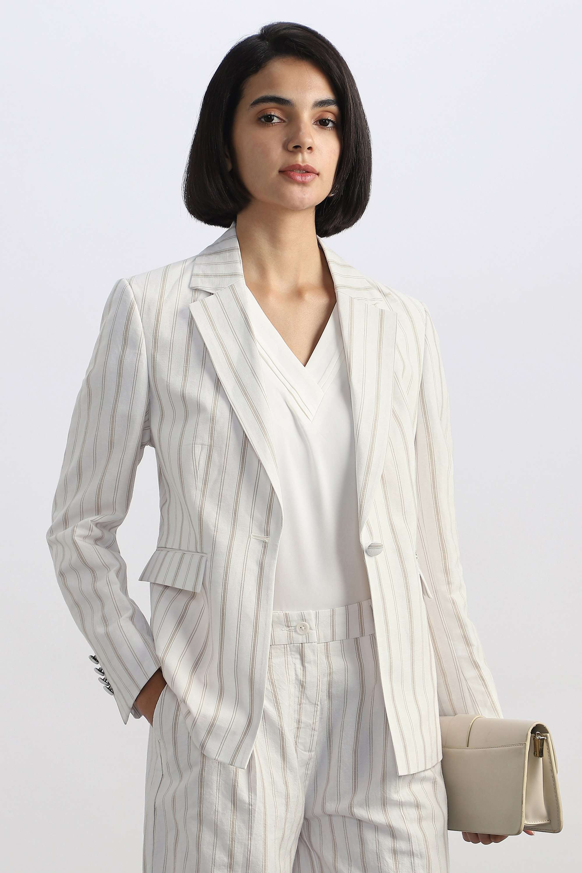 allen solly Stripes Cotton Regular Fit Women's Formal Blazer-picture-29