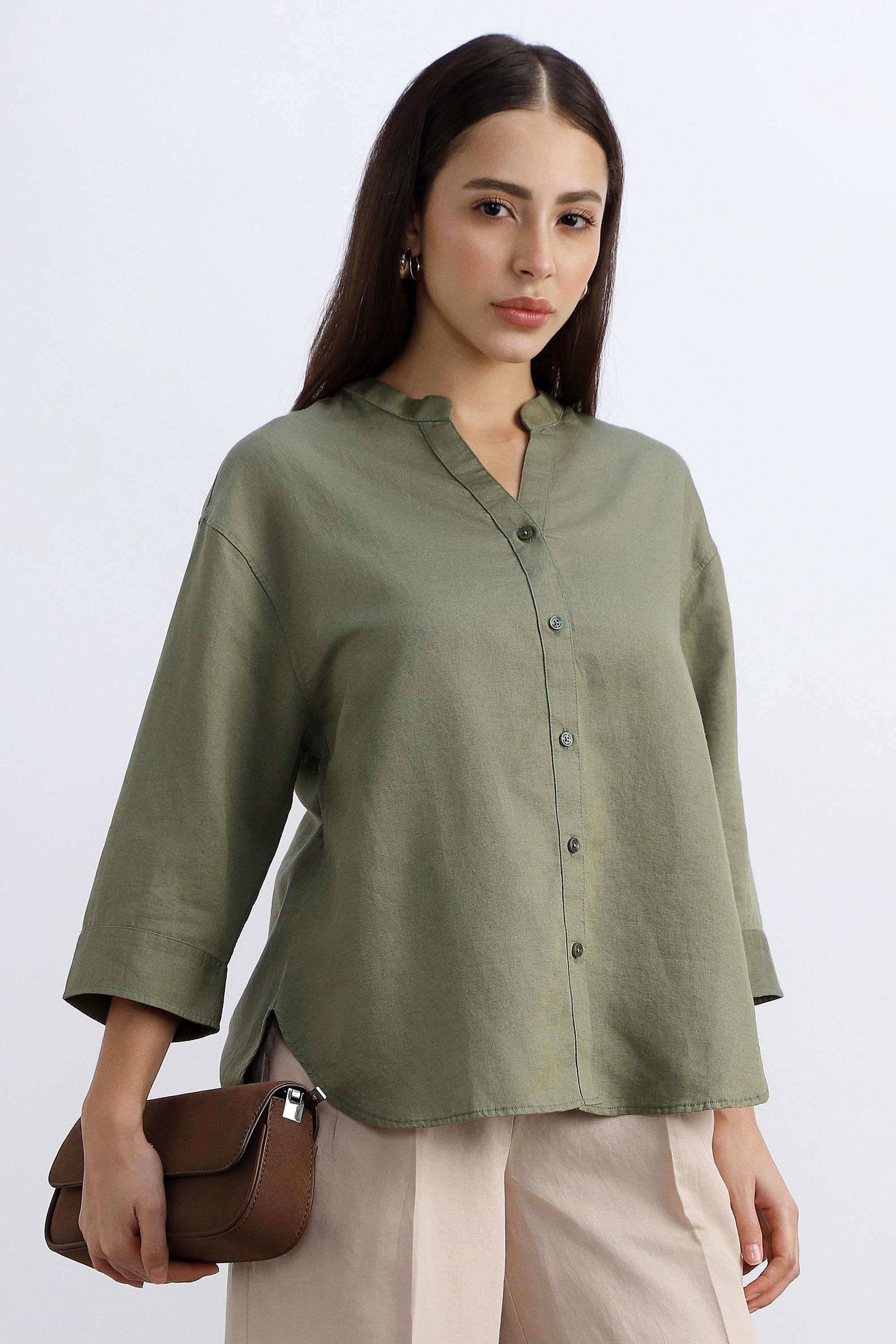 allen solly Solid Linen Blend Regular Fit Women's Formal Shirt-picture-13
