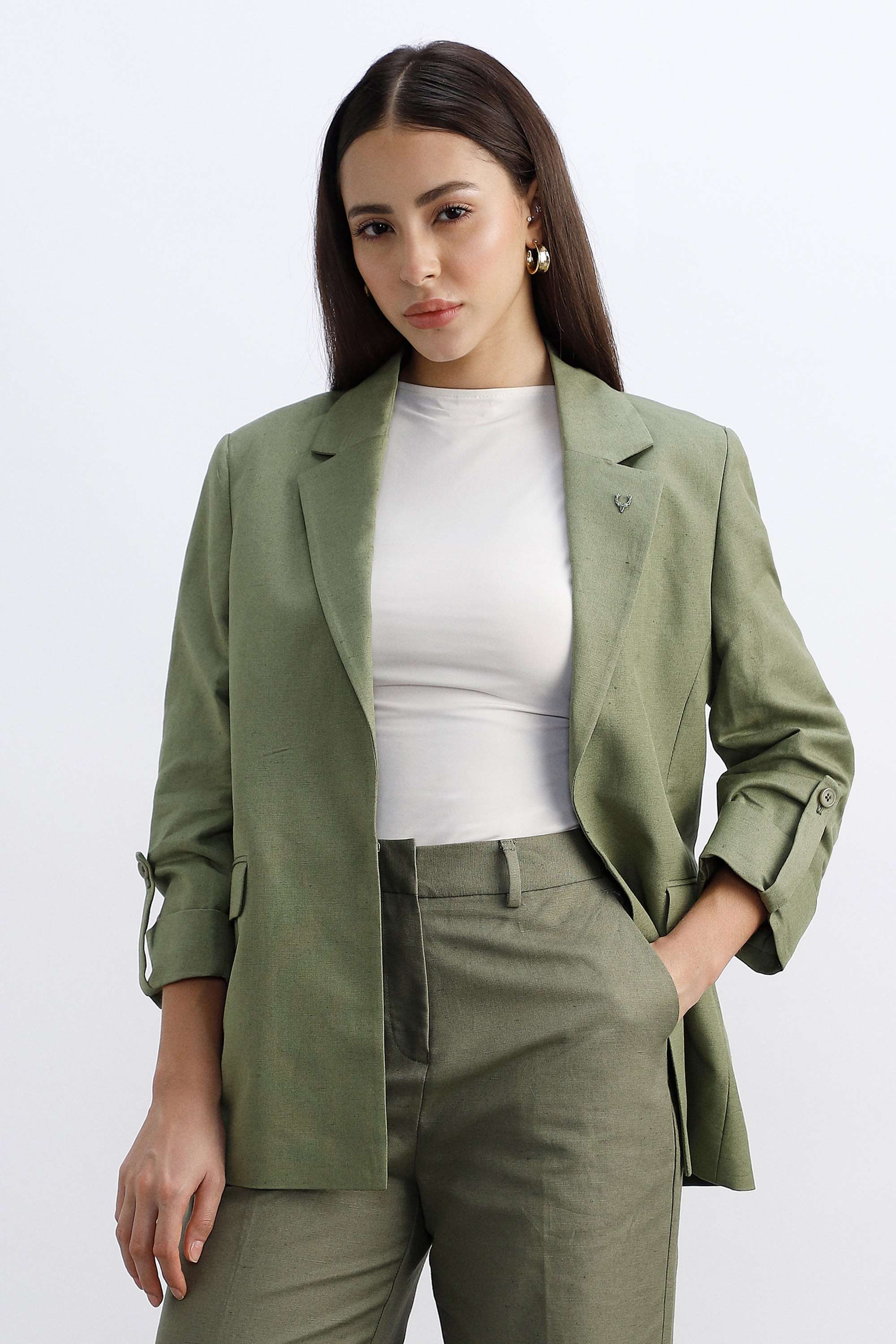 allen solly Solid Linen Blend Regular Fit Women's Formal Blazer-picture-14