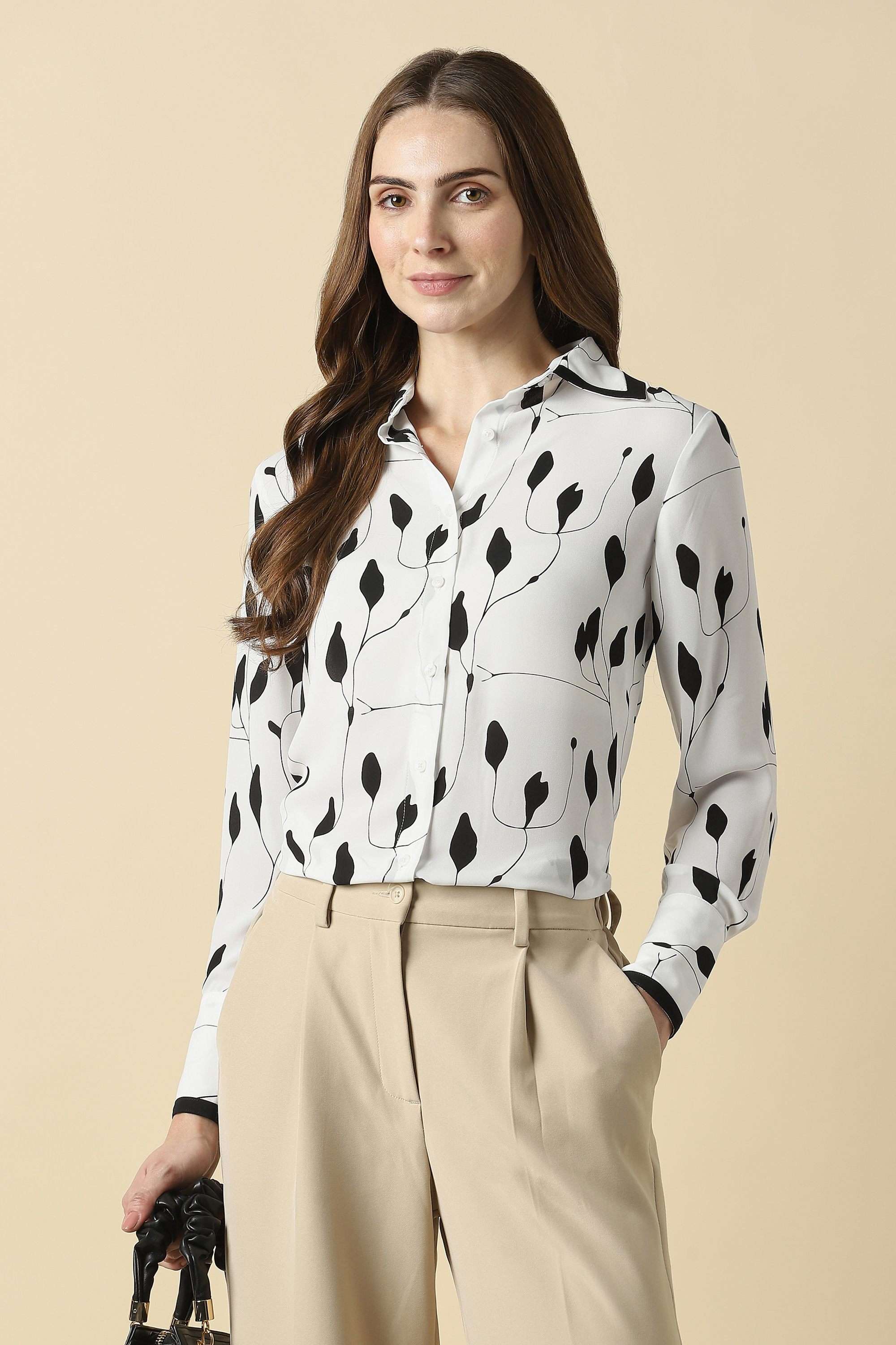 Printed-Collared-Polyester-Women-s-Formal-Wear-Shirt