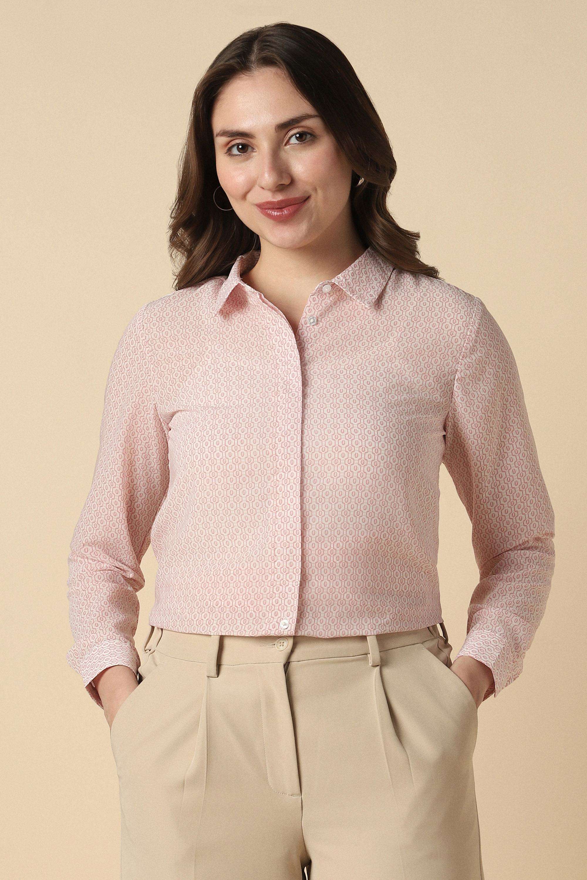 Printed-Polyester-V-Neck-Women-s-Shirt
