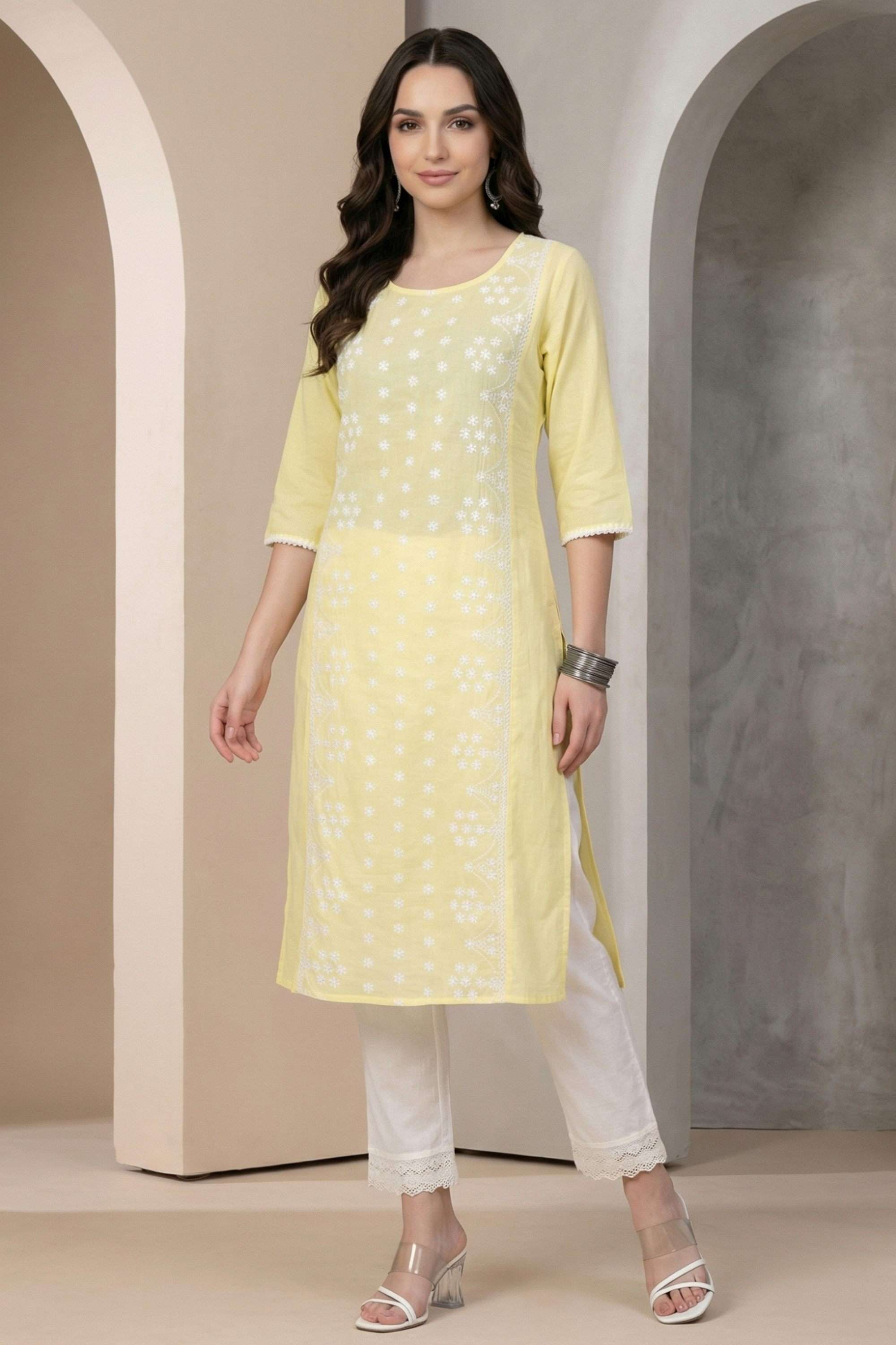 Embroidered-Cotton-Blend-Round-Neck-Women-s-Casual-Wear-Kurta