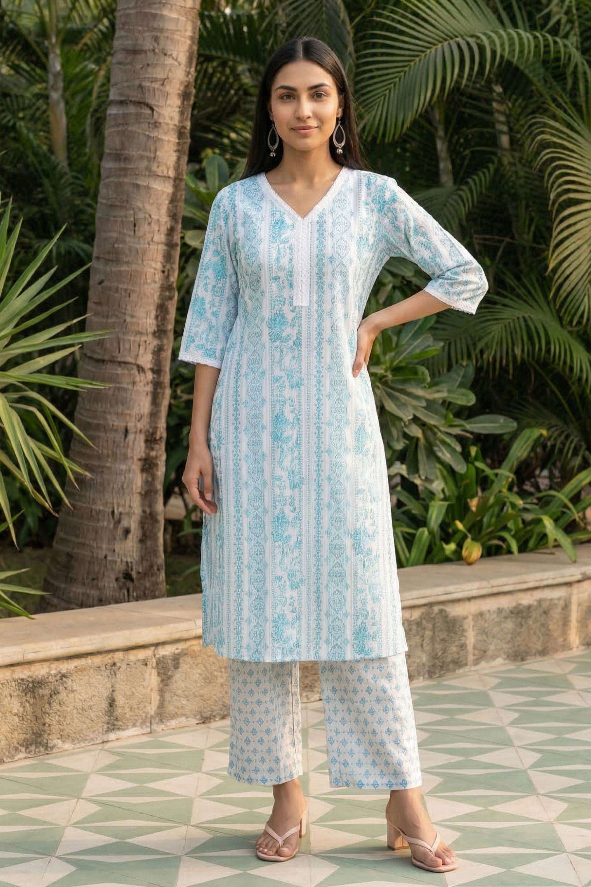 Floral-Calf-Length-Cotton-Flax-Woven-Women-s-Co-ord-Set
