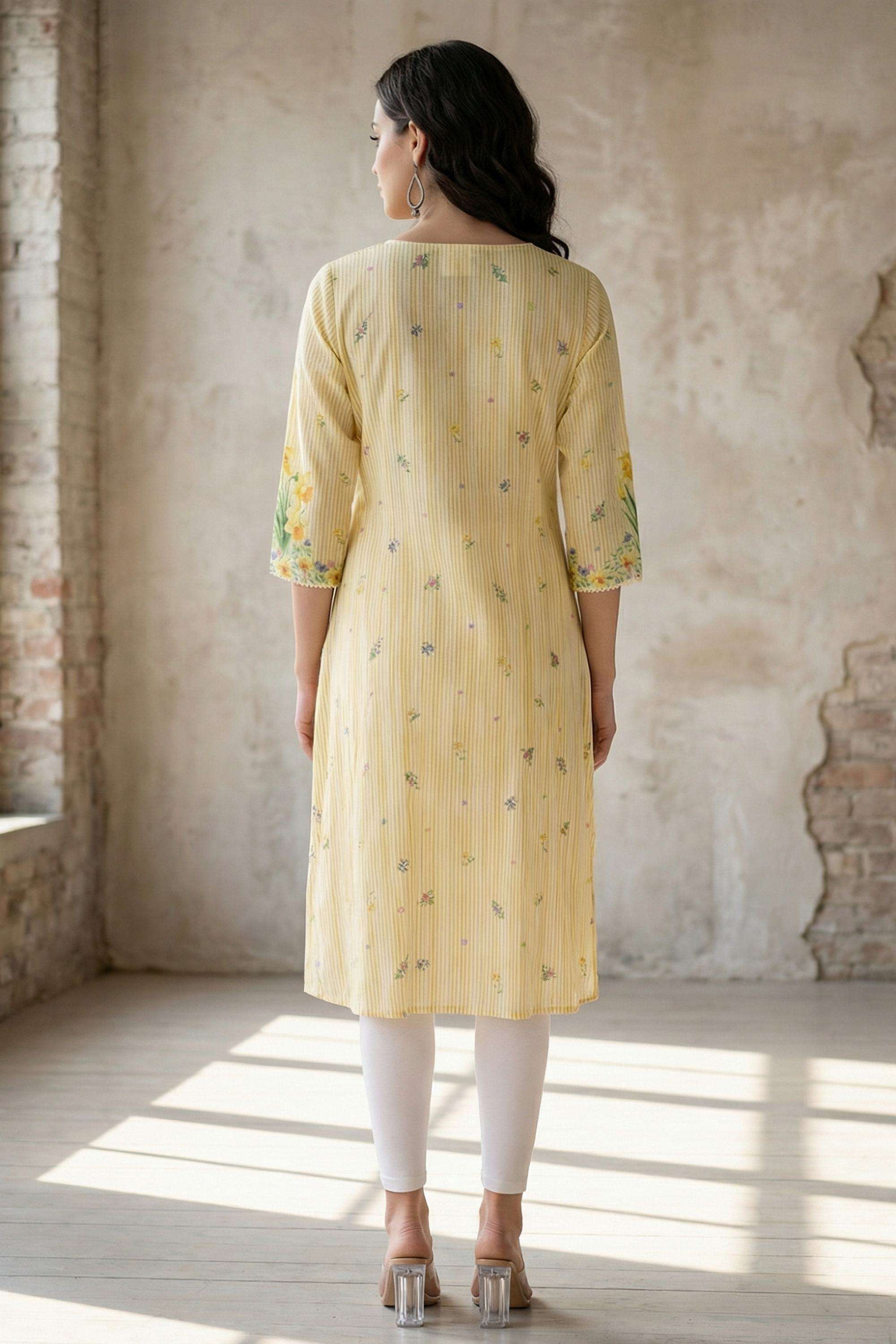 Floral-Blended-Fabric-Round-Neck-Women-Kurta