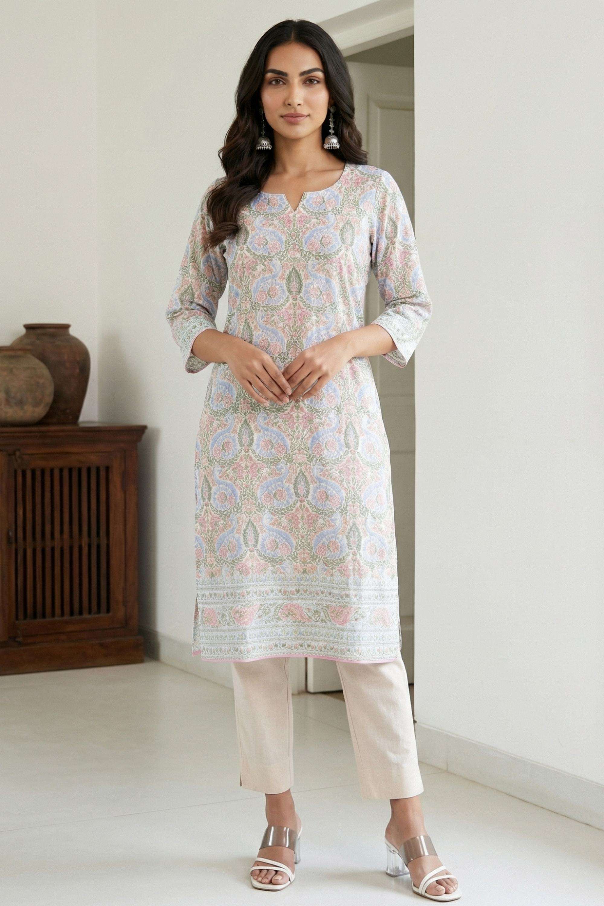 Printed-Viscose-Round-Neck-Women-Kurta
