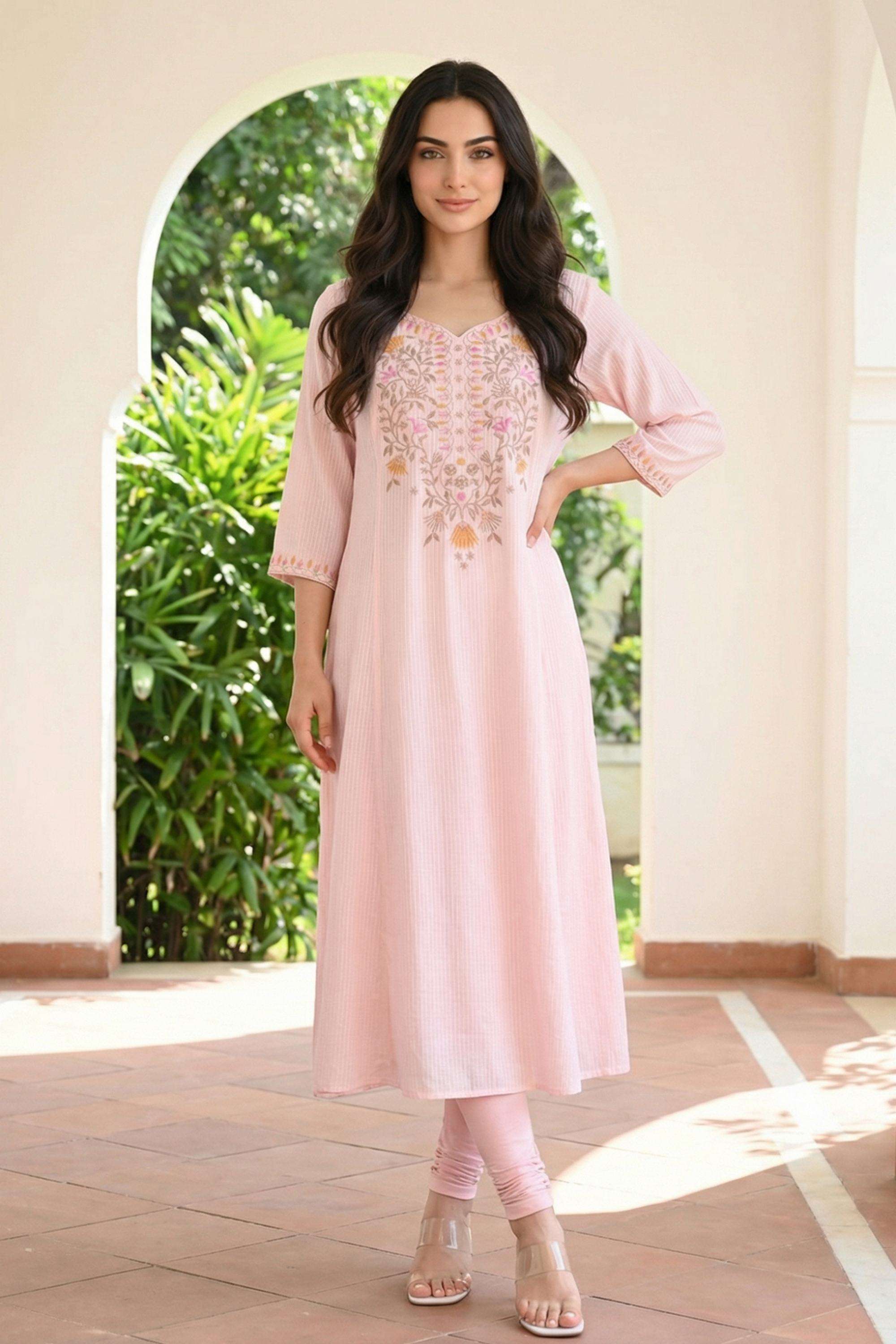 Embroidered-Viscose-V-Neck-Women-Kurta