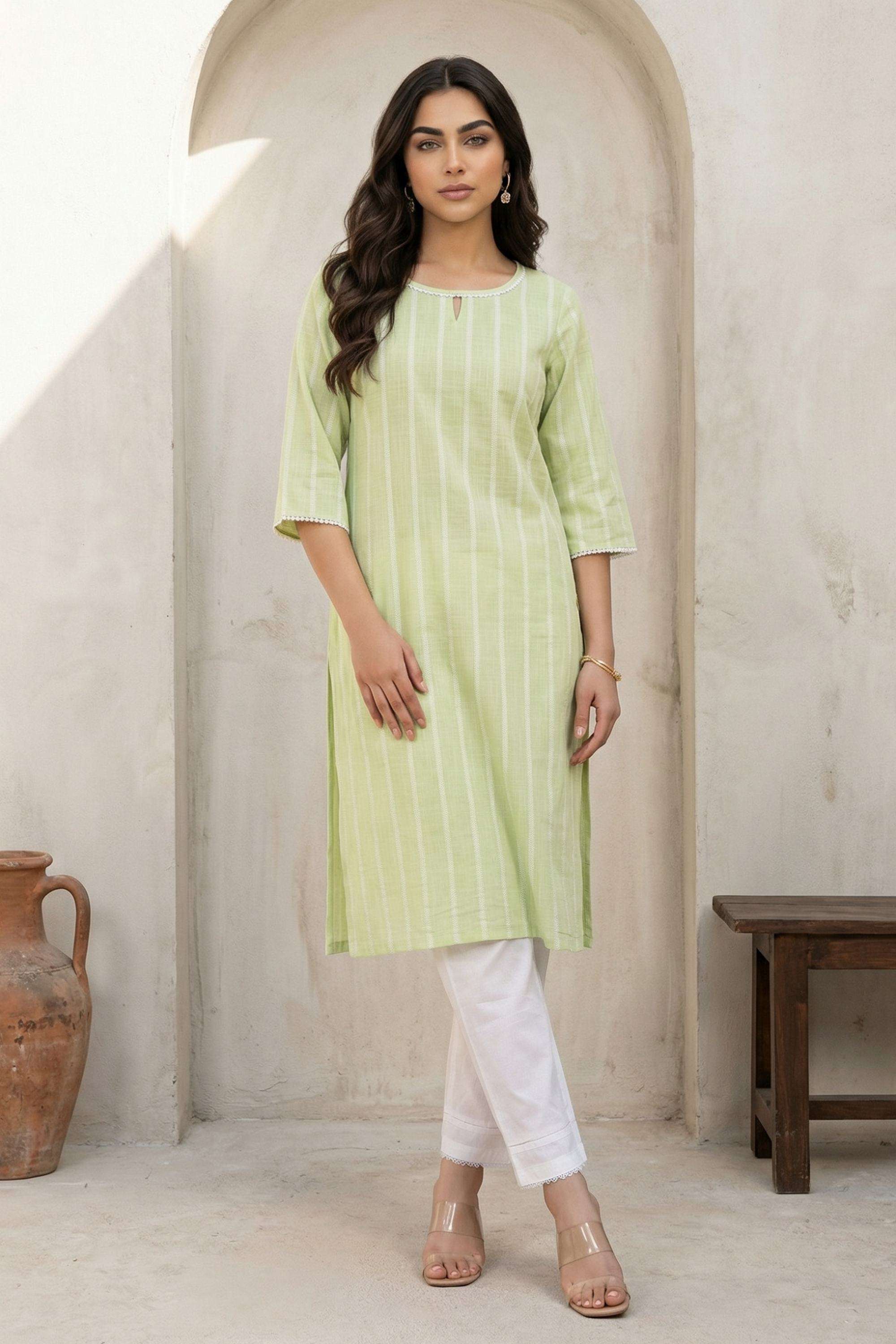 Stripes-Cotton-Round-Neck-Women-s-Festive-Wear-Kurta