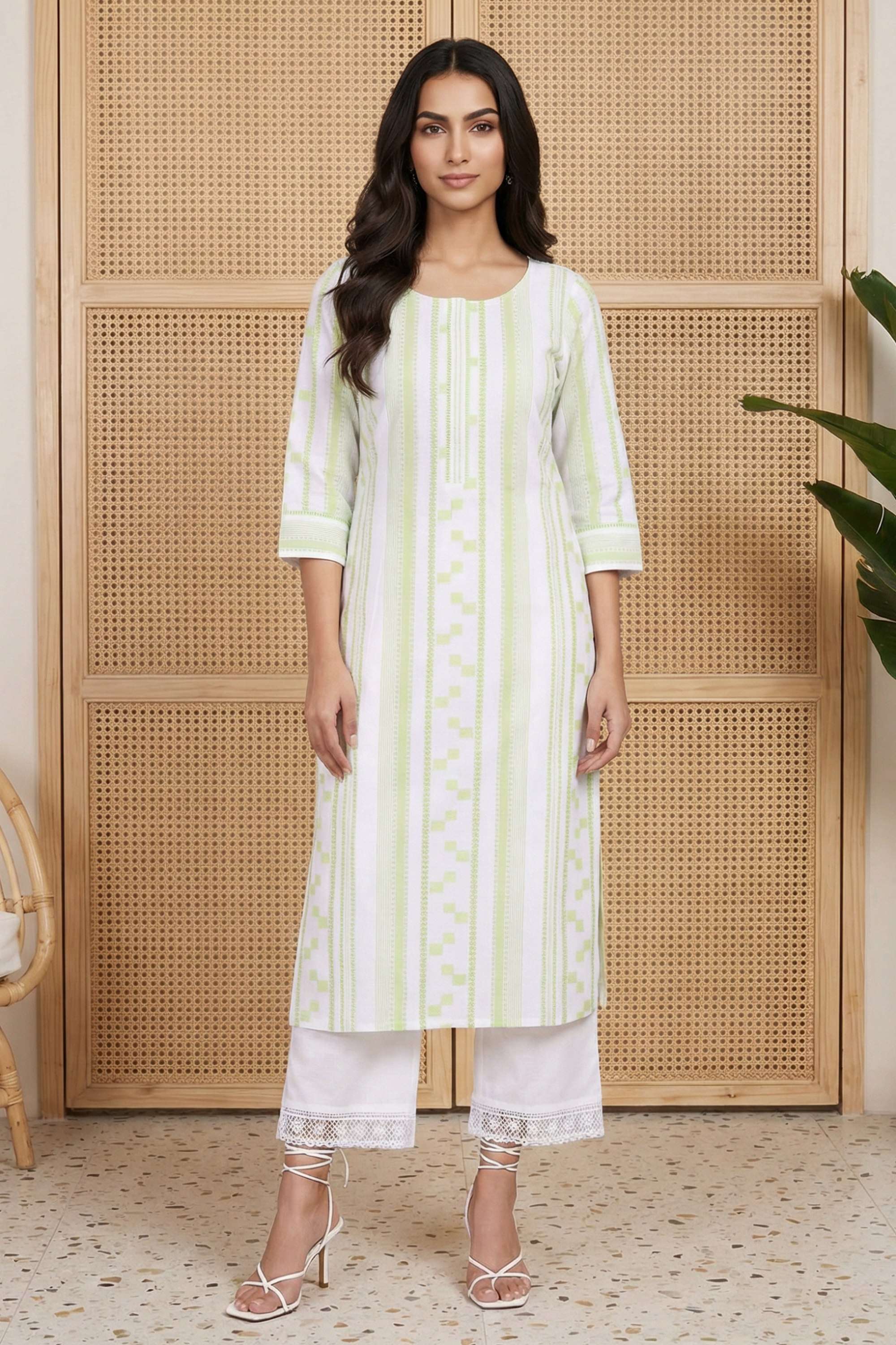 Stripes-Cotton-Women-Festive-Wear-Kurta
