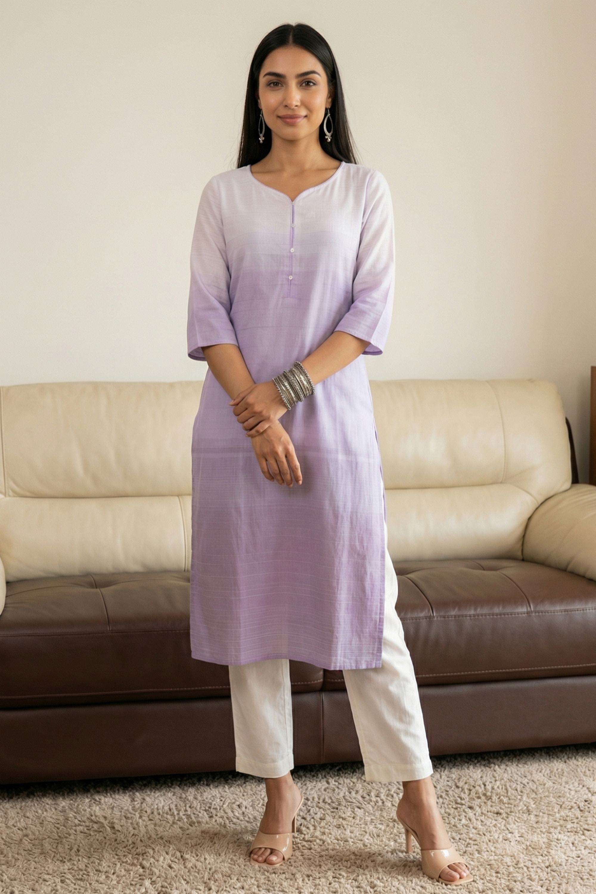 Ombre-Rayon-V-Neck-Women-Kurta