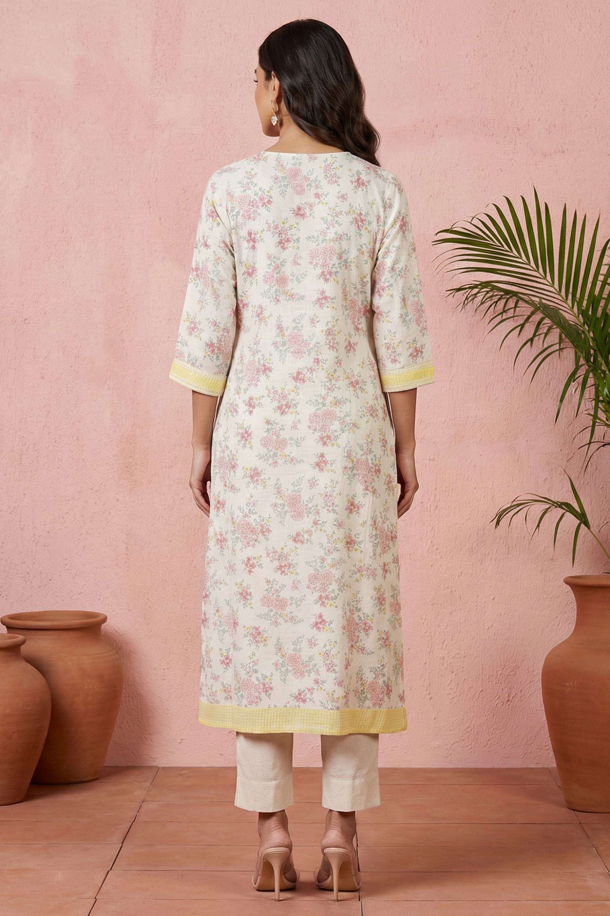Floral-Rayon-V-Neck-Women-Kurta