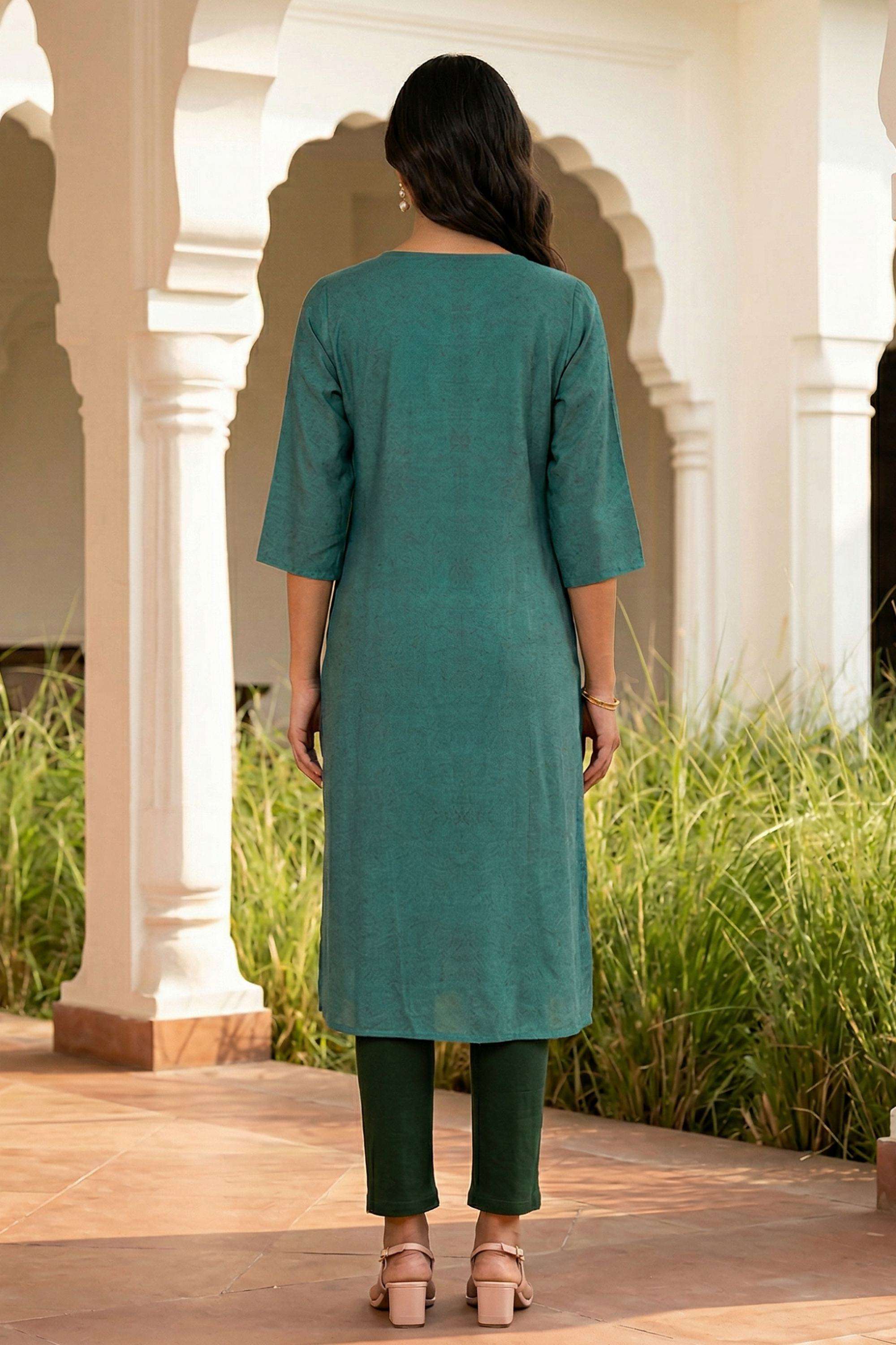 Floral-Blended-Fabric-Round-Neck-Women-Kurta