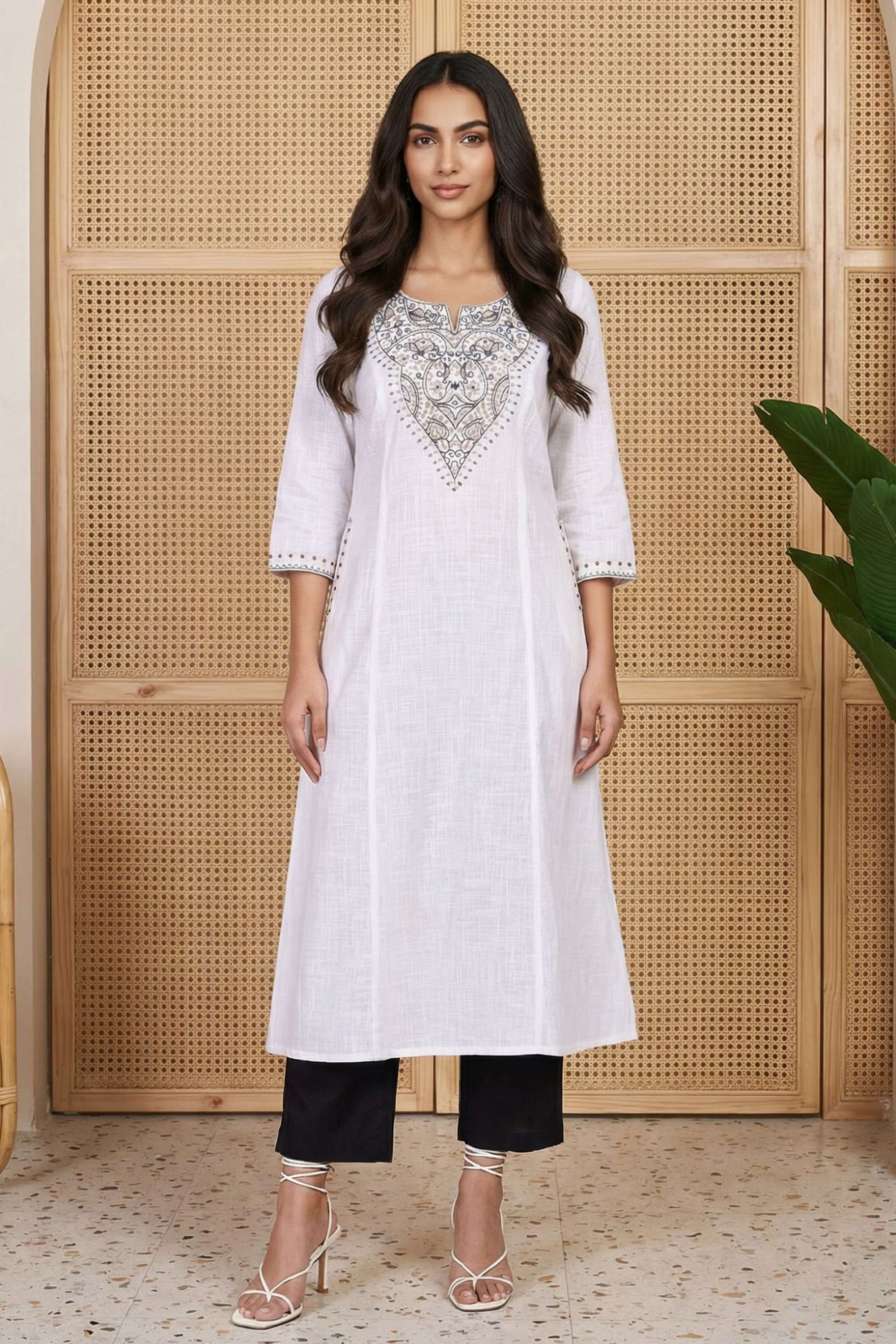 Embroidered-Cotton-Round-Neck-Women-s-Festive-Wear-Kurta