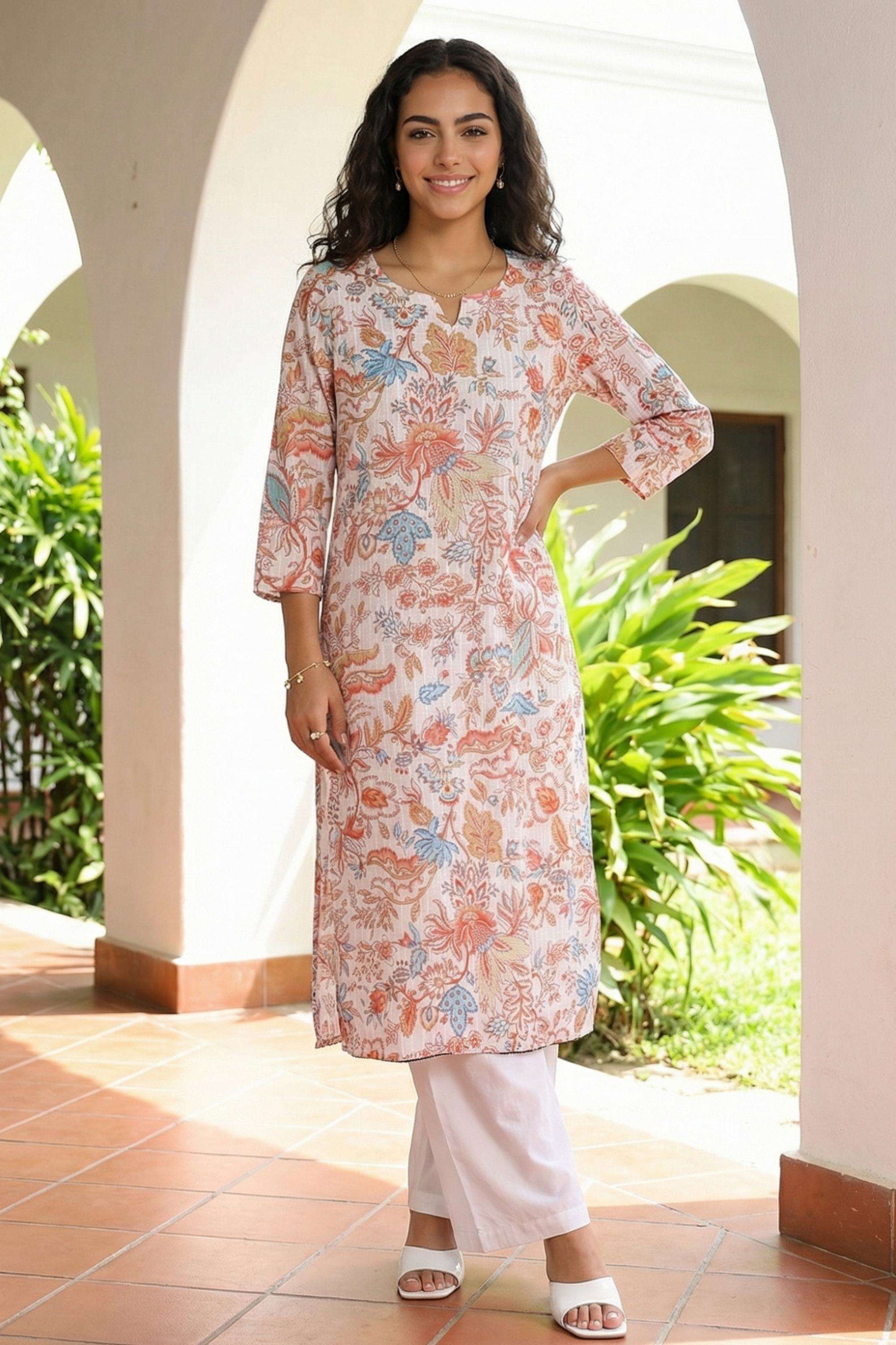 Floral-Blended-Fabric-Round-Neck-Women-s-Top