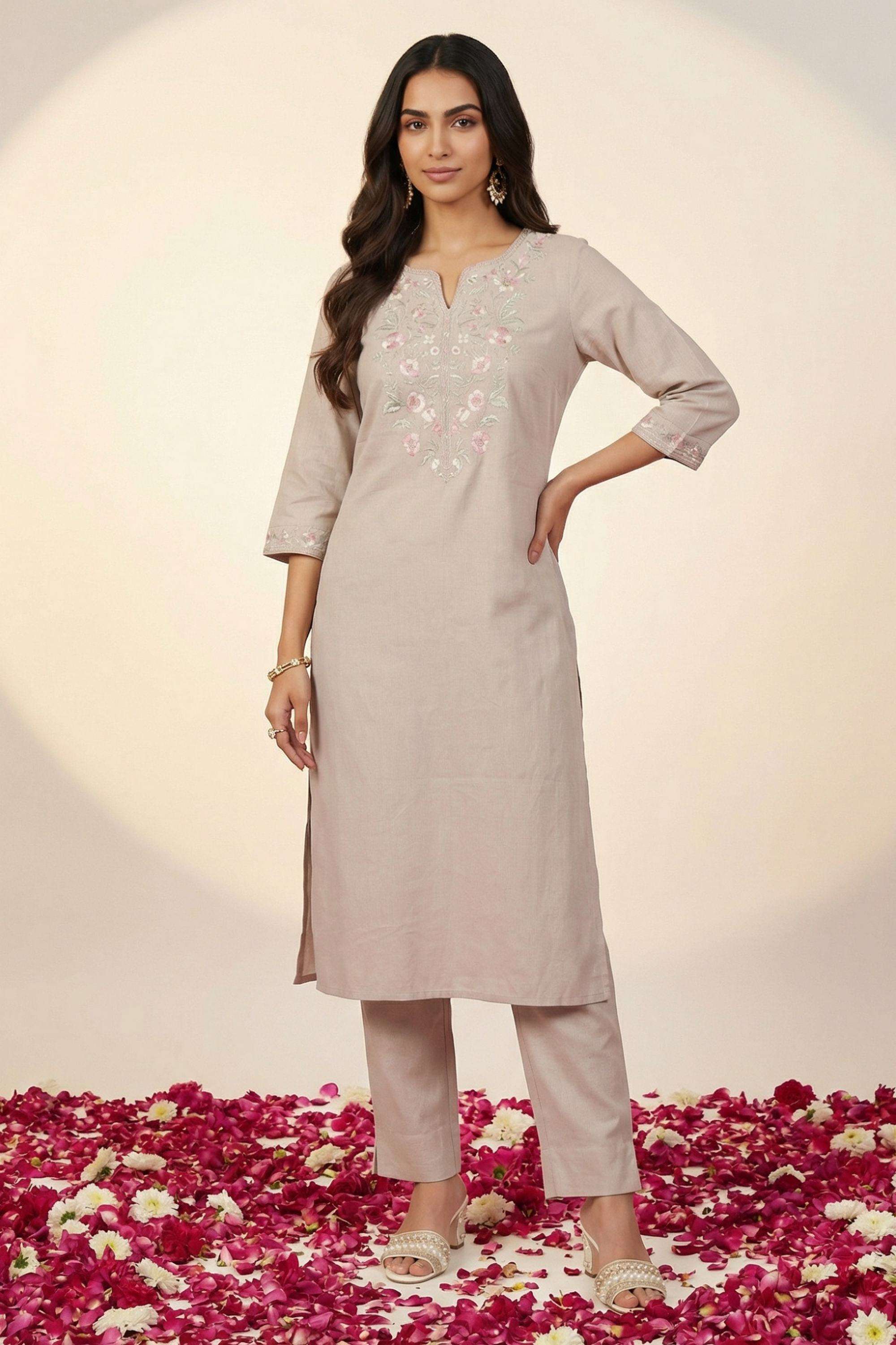 Embroidered-Viscose-Round-Neck-Women-s-Top