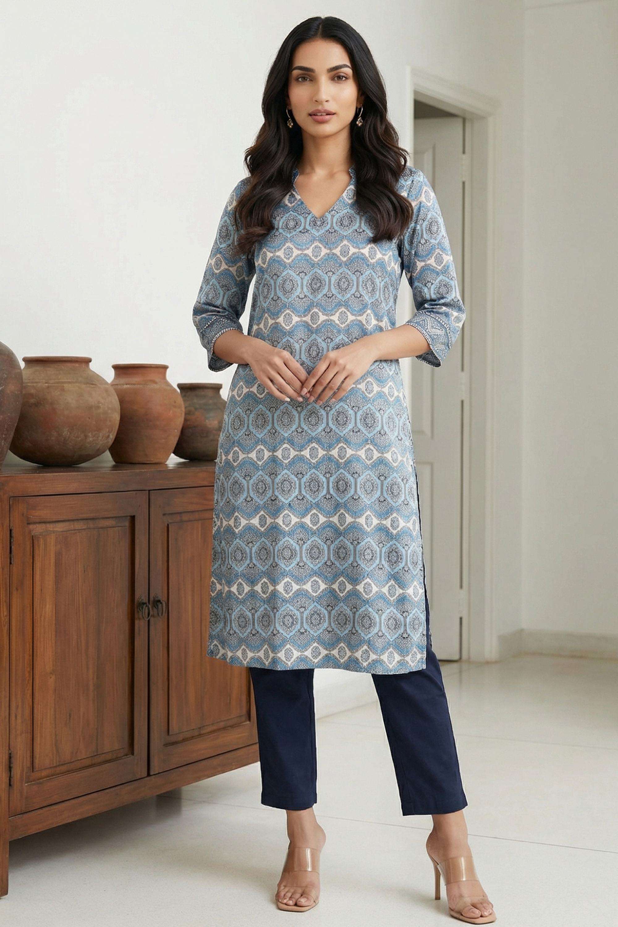 Textured-Modal-Collared-Women-Kurta