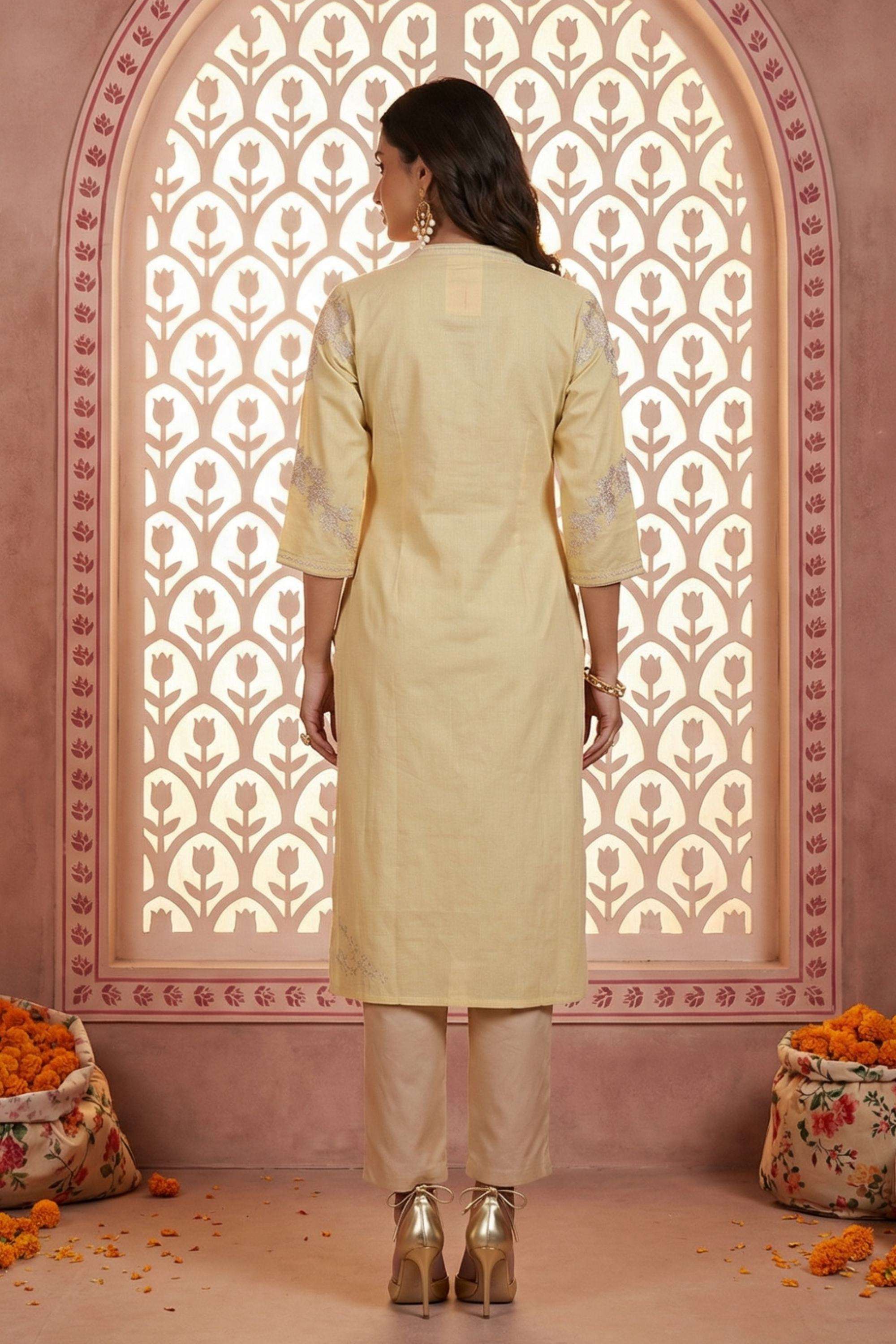 Embroidered-Viscose-V-Neck-Women-Kurta