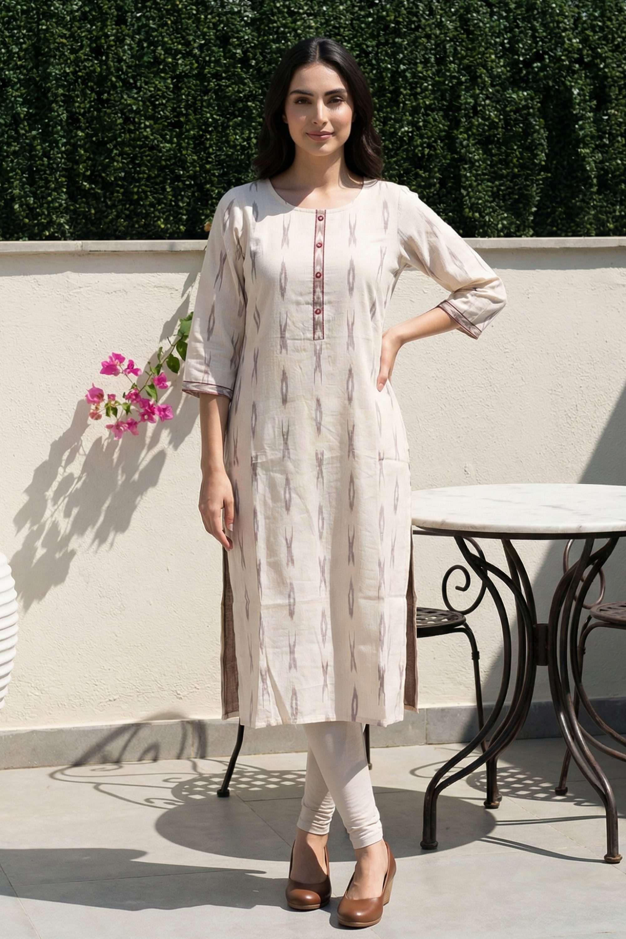 Ikkat-Blended-Fabric-Round-Neck-Women-Kurta