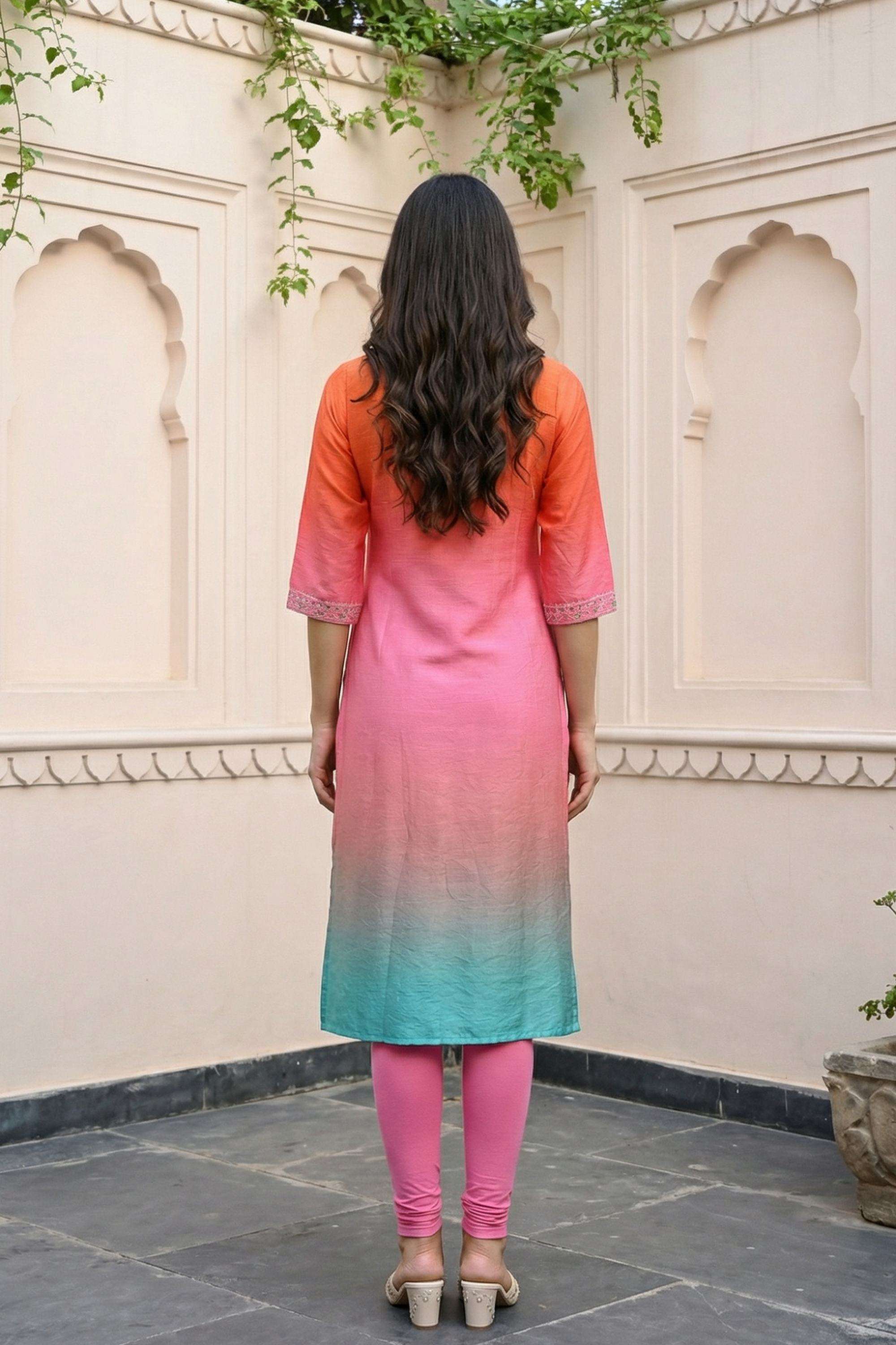 Ombre-Blended-Fabric-V-Neck-Women-s-Top