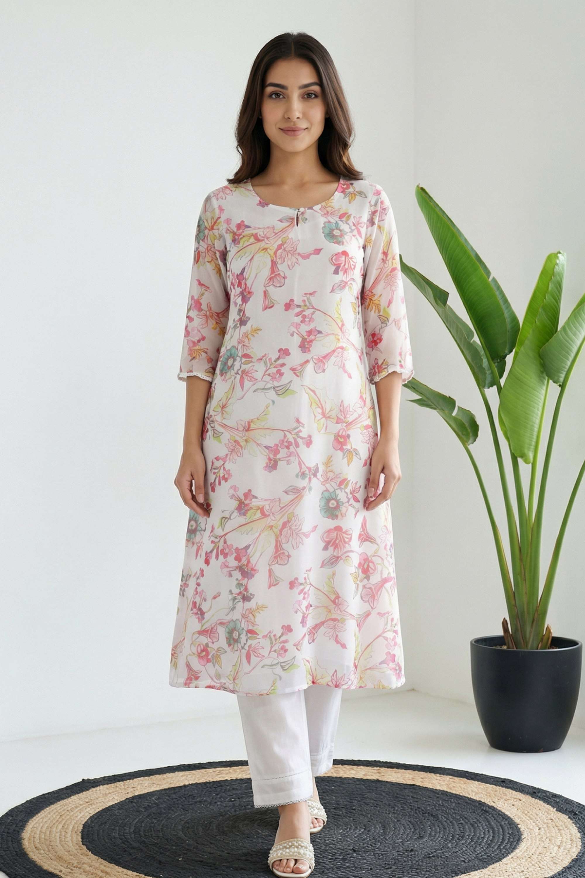 Printed-Polyester-Round-Neck-Women-Festive-Wear-Kurta