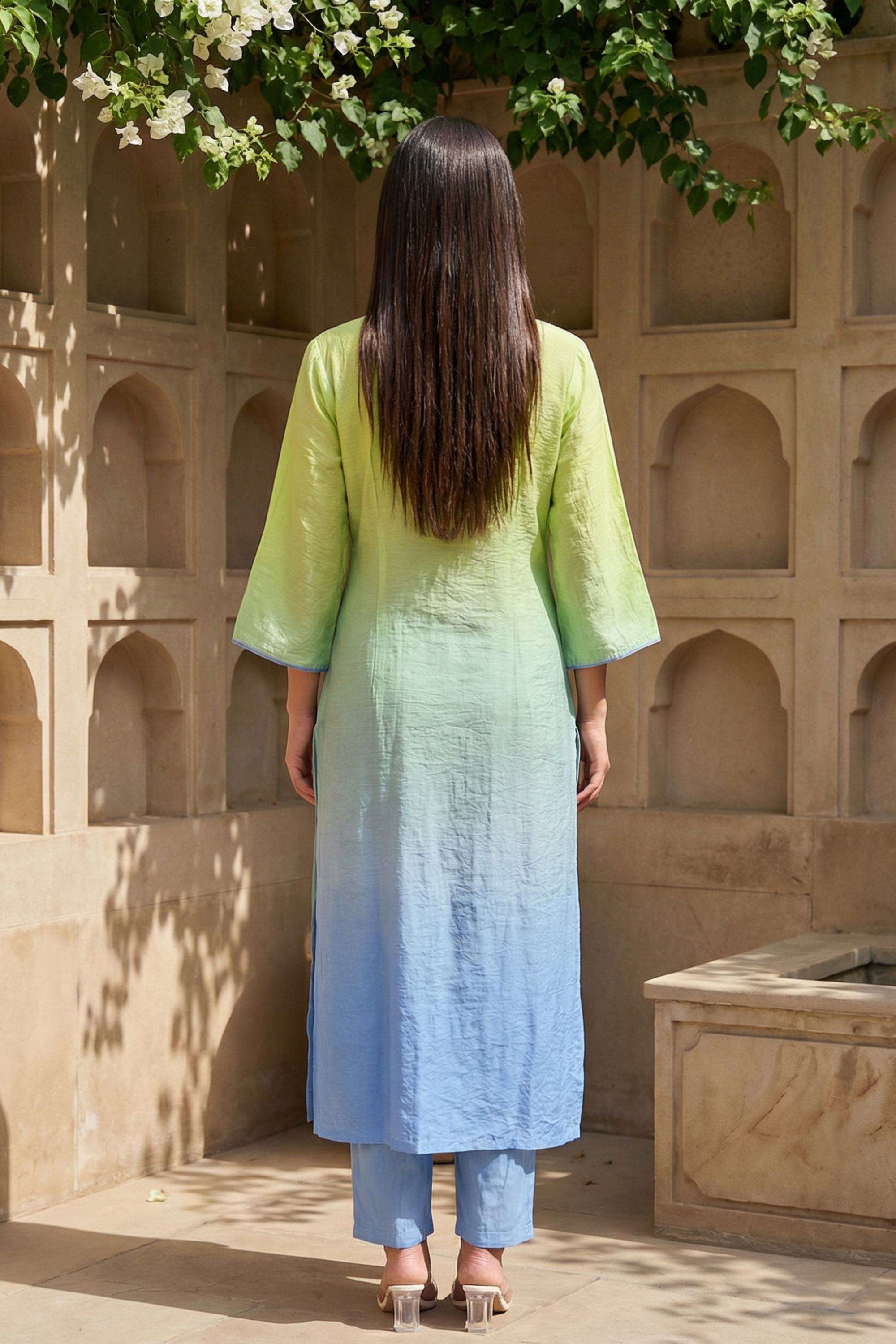 Ombre-Viscose-Round-Neck-Women-s-Festive-Wear-Kurta