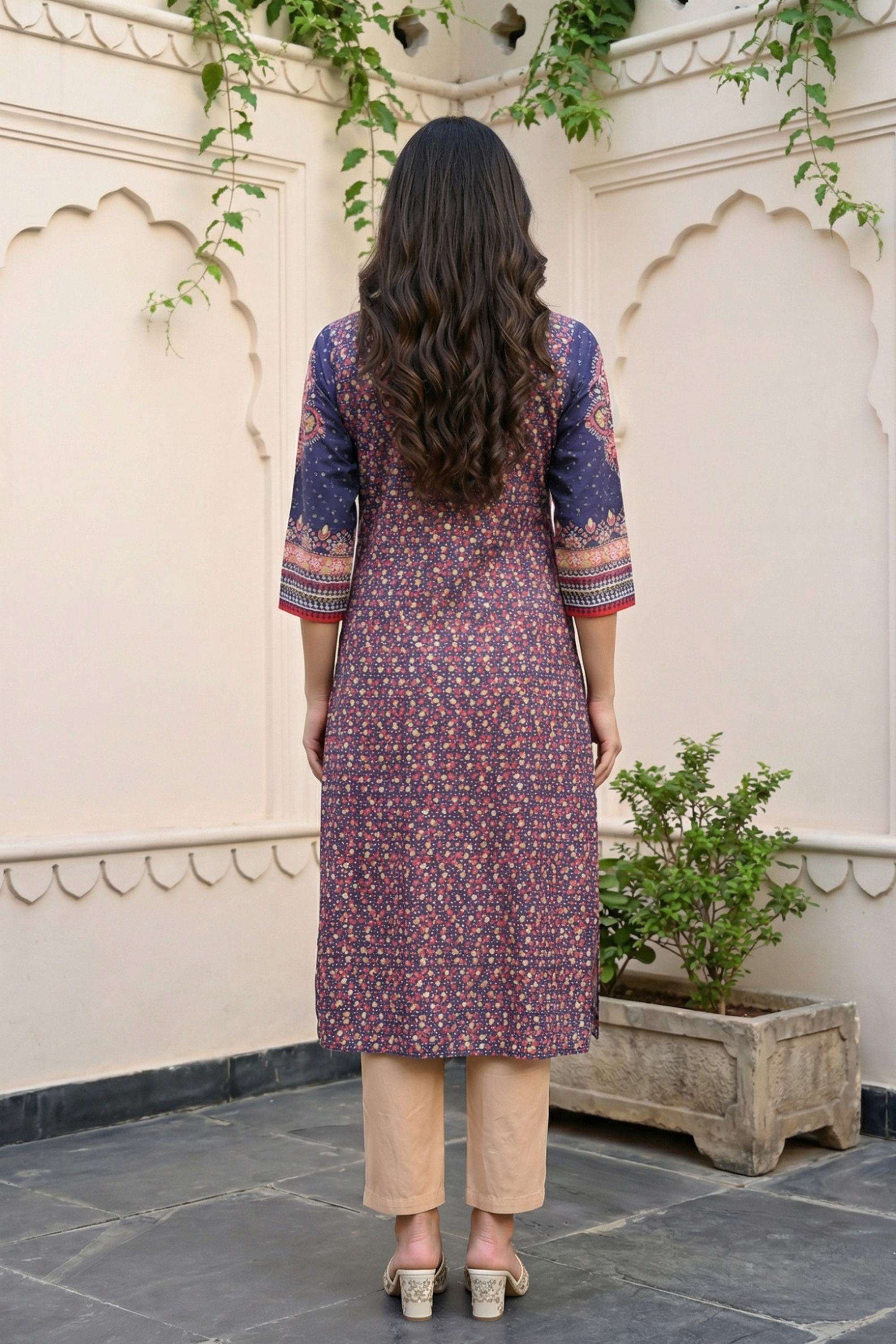 Floral-Blended-Fabric-Round-Neck-Women-s-Top