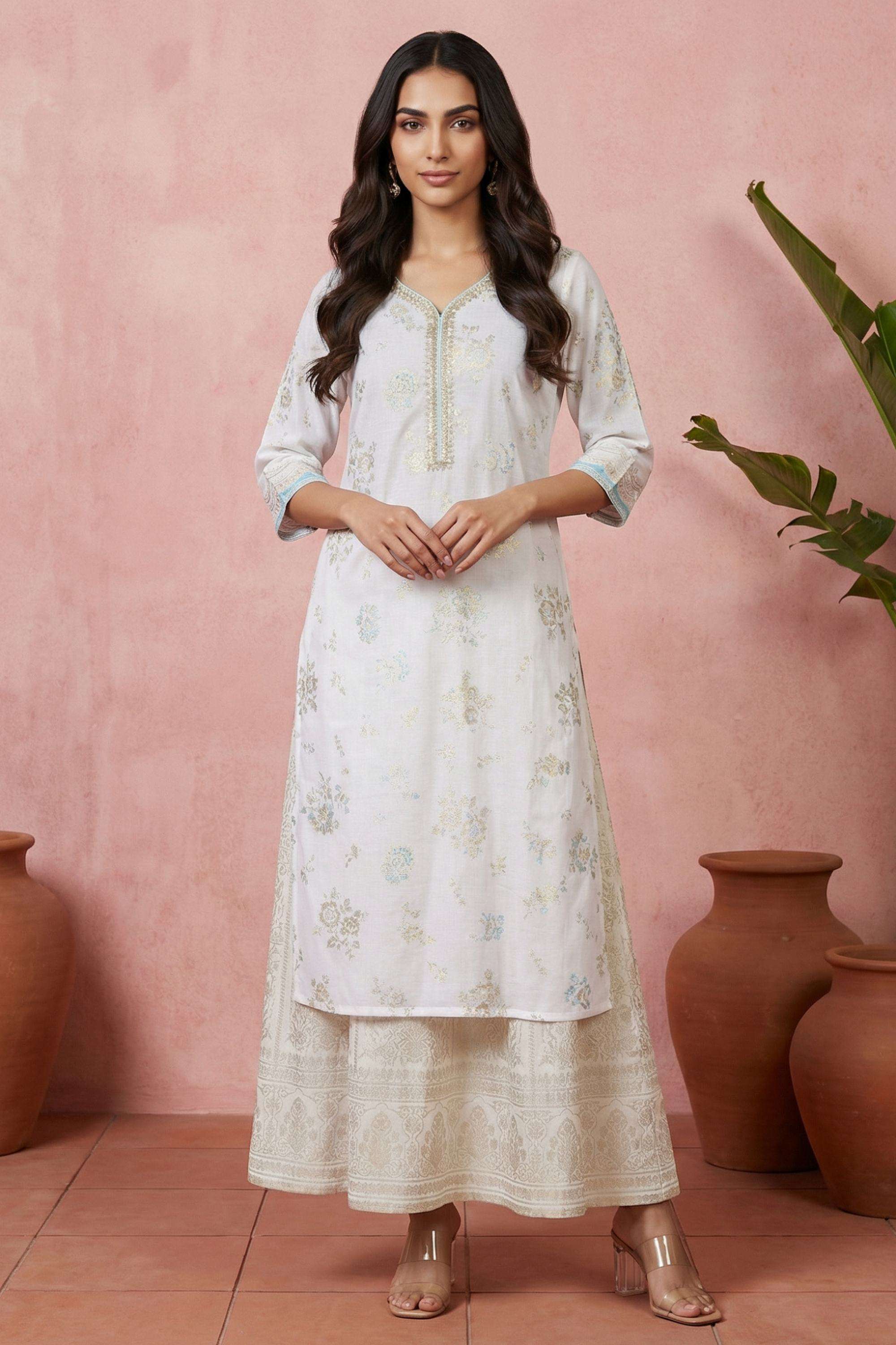 Floral-Rayon-V-Neck-Women-Kurta