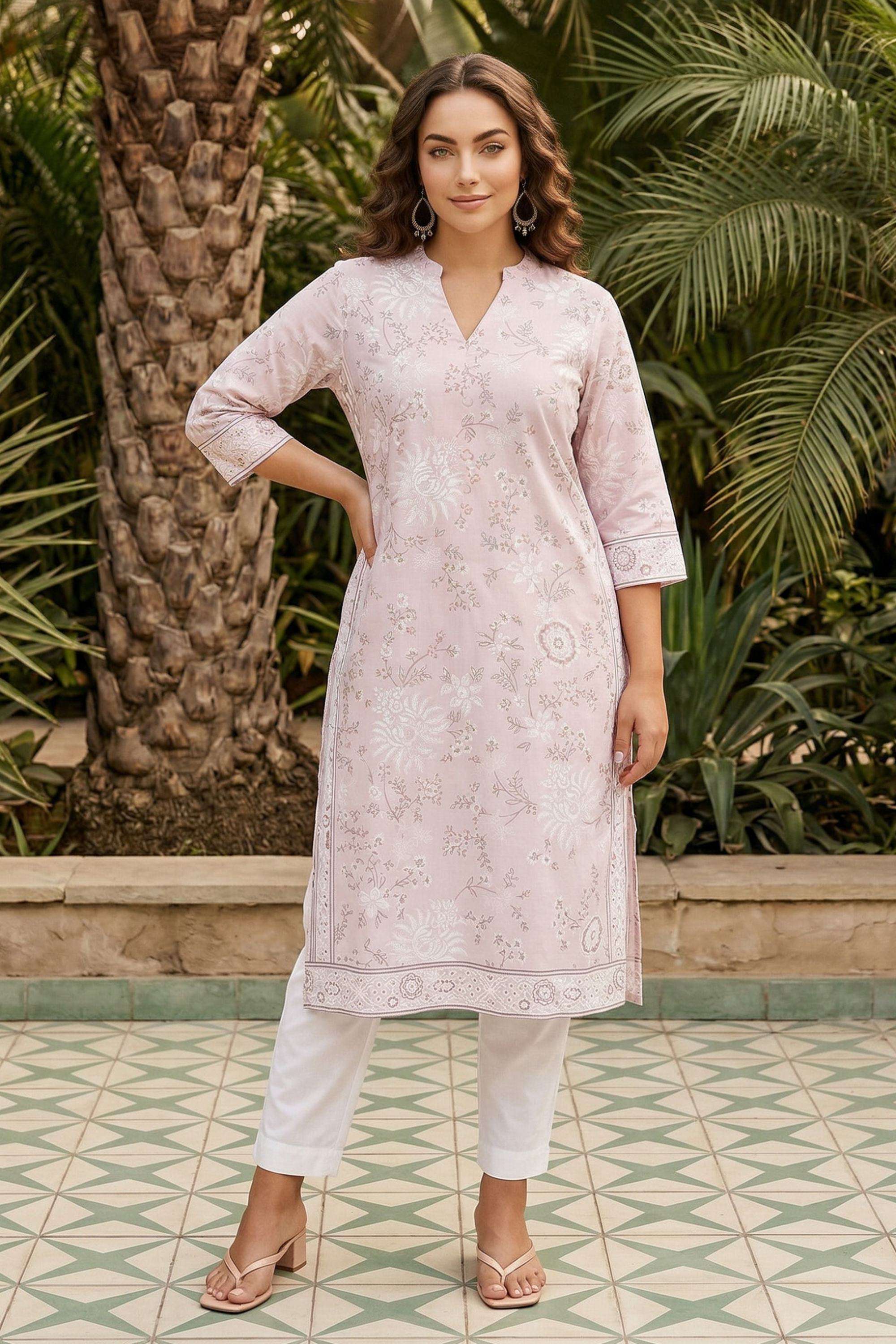 Floral-Blended-Fabric-Collared-Women-Kurta