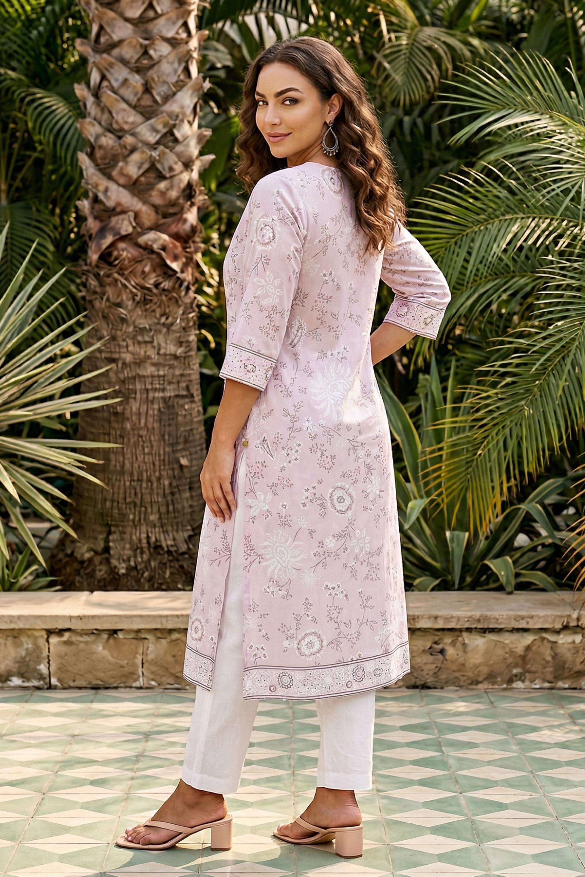 Floral-Blended-Fabric-Collared-Women-Kurta
