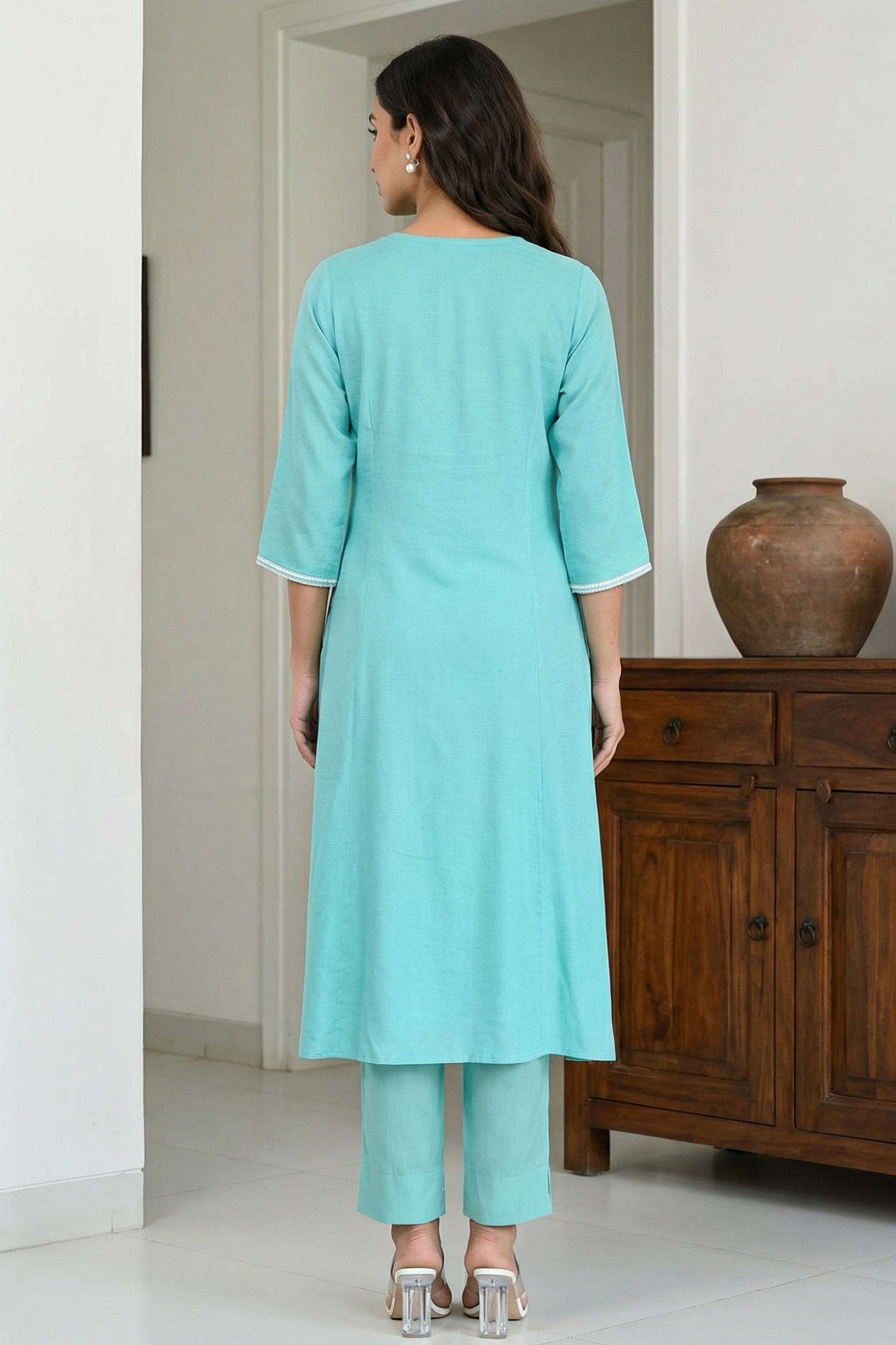 Embroidered-Rayon-Round-Neck-Women-Kurta