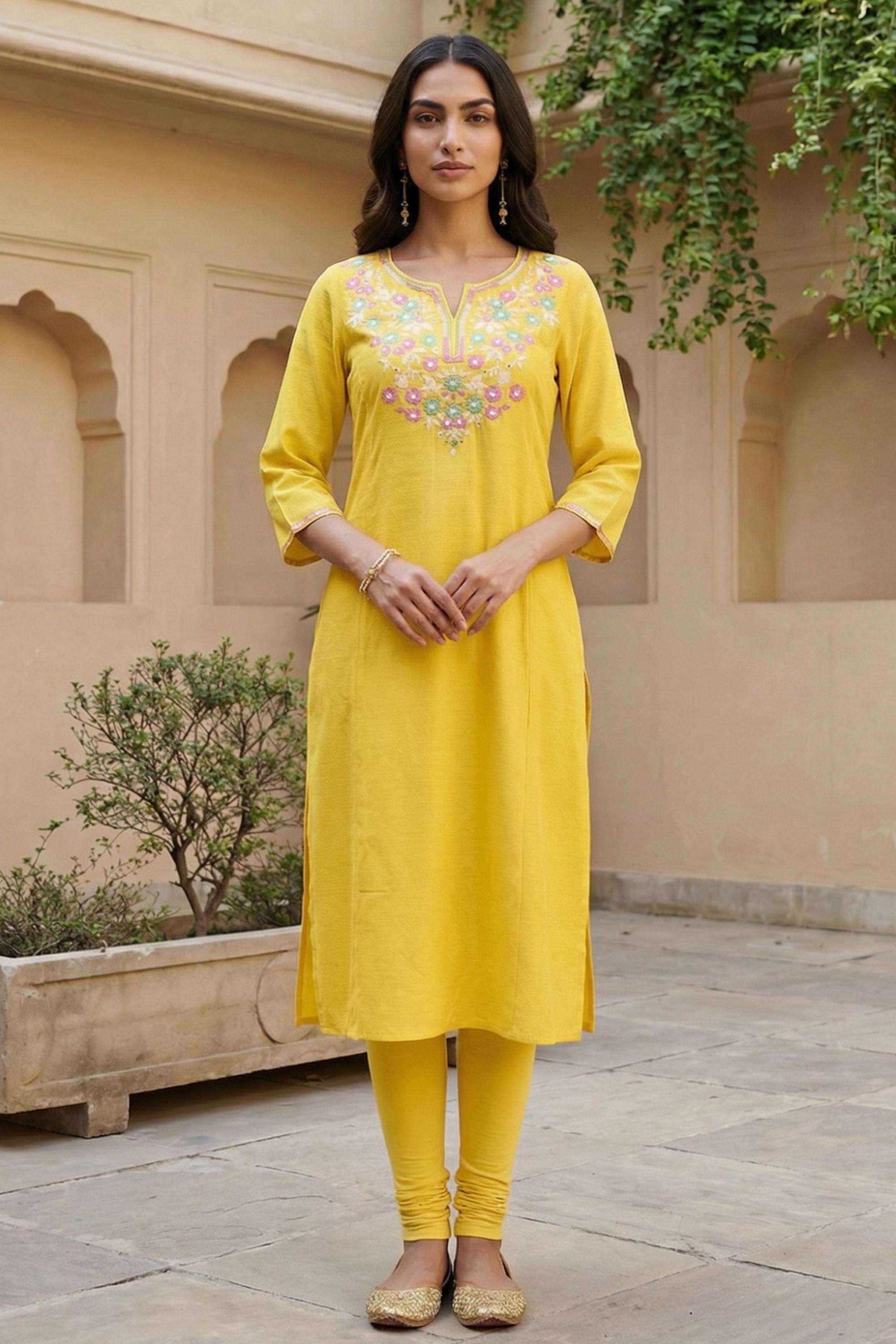 Embroidered-Rayon-Round-Neck-Women-Kurta