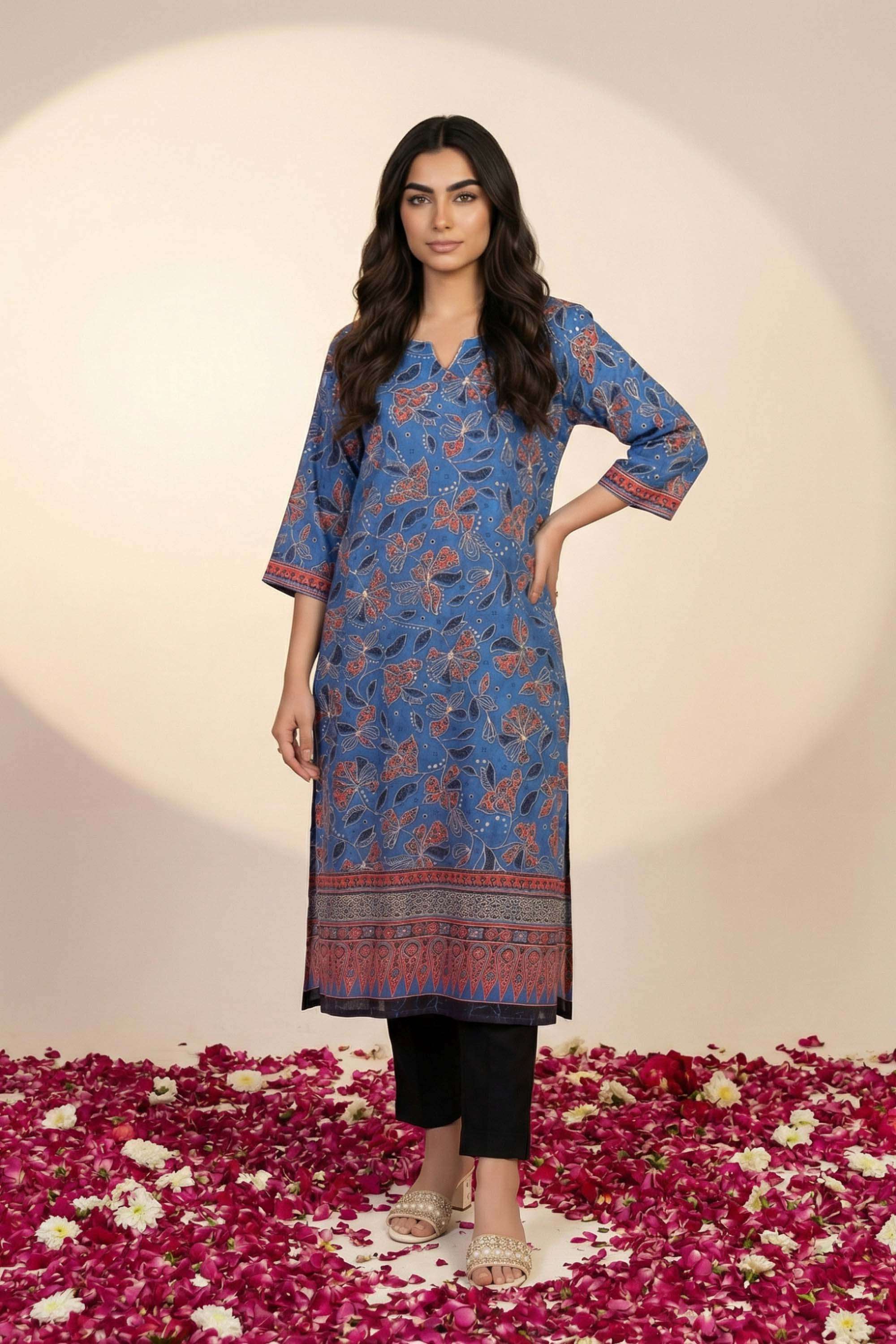 aurelia Printed Blended Fabric V-Neck Women's Top-picture-36