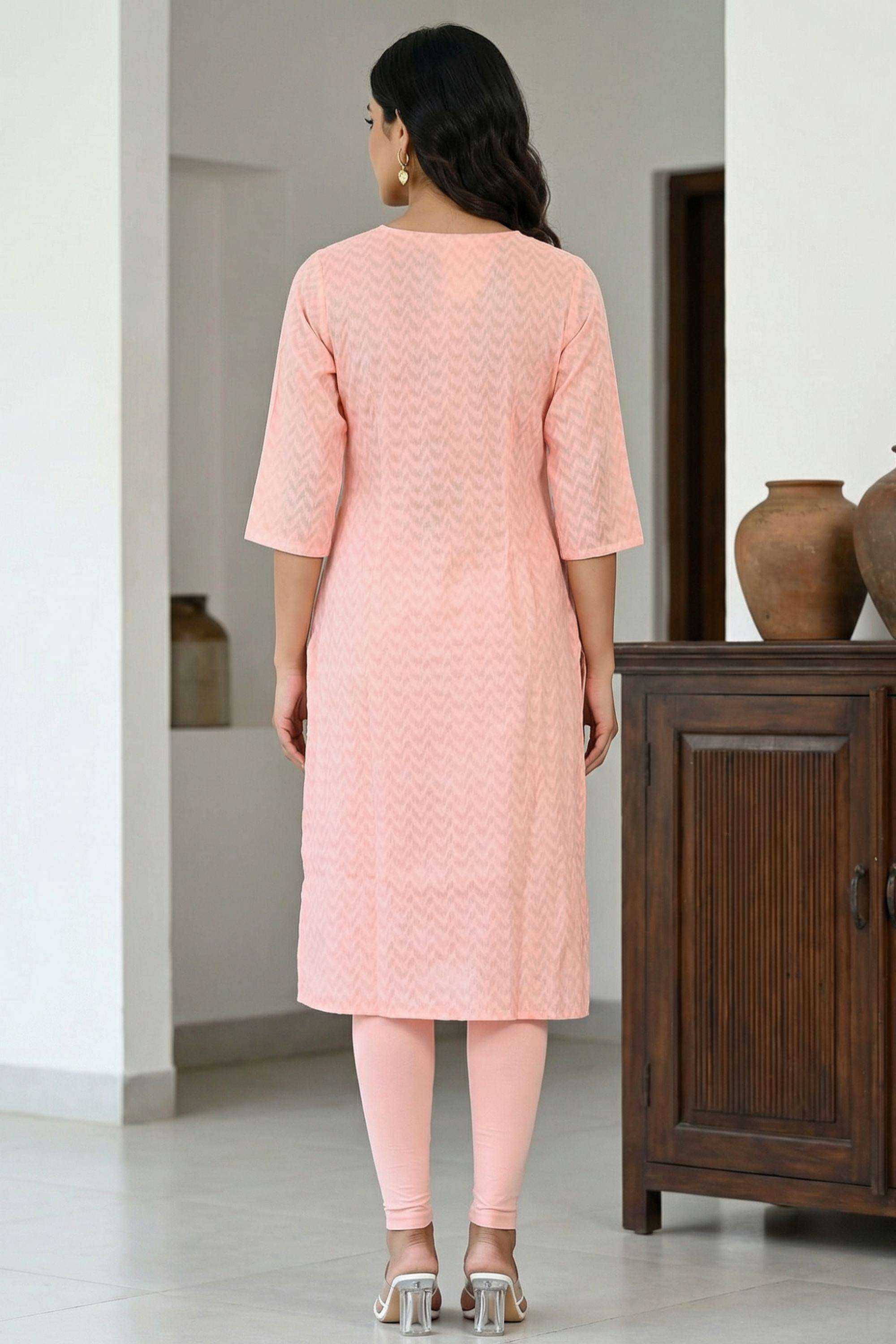 Embroidered-Blended-Fabric-Round-Neck-Women-Kurta