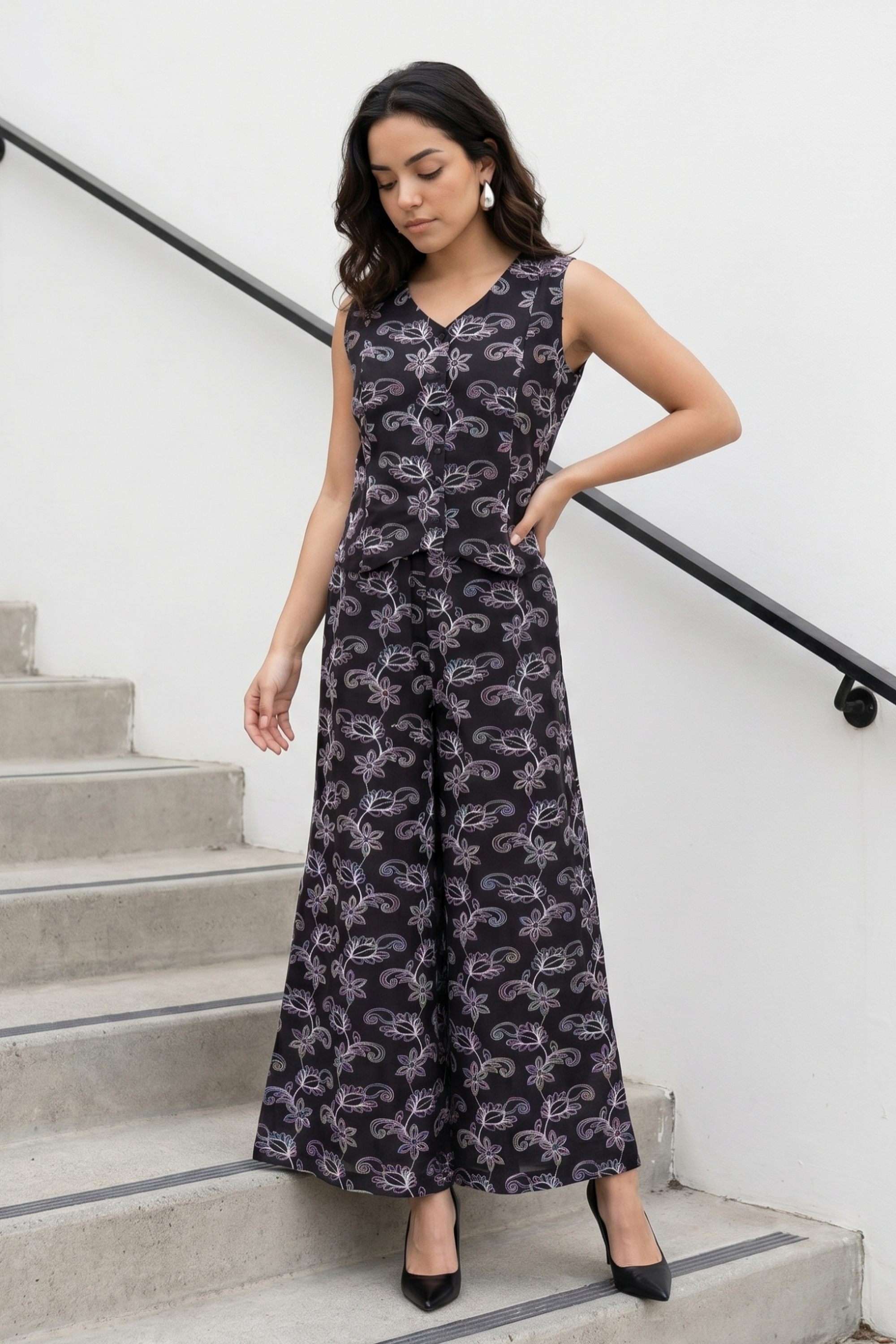 Embroidered-Cotton-Woven-Women-s-Top-with-Palazzo-Co-Ord-Set