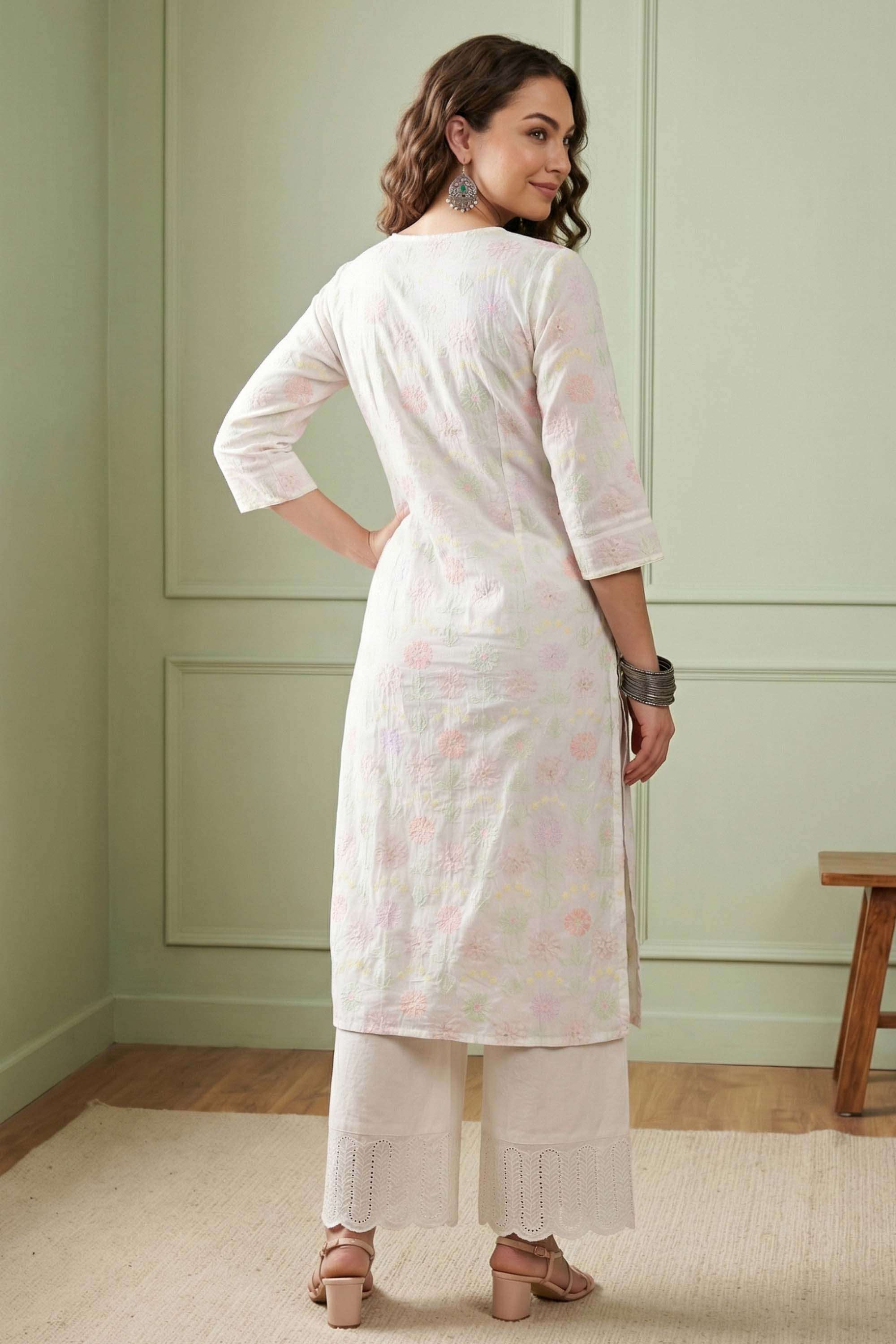 Embroidered-Cotton-V-Neck-Women-s-Kurta