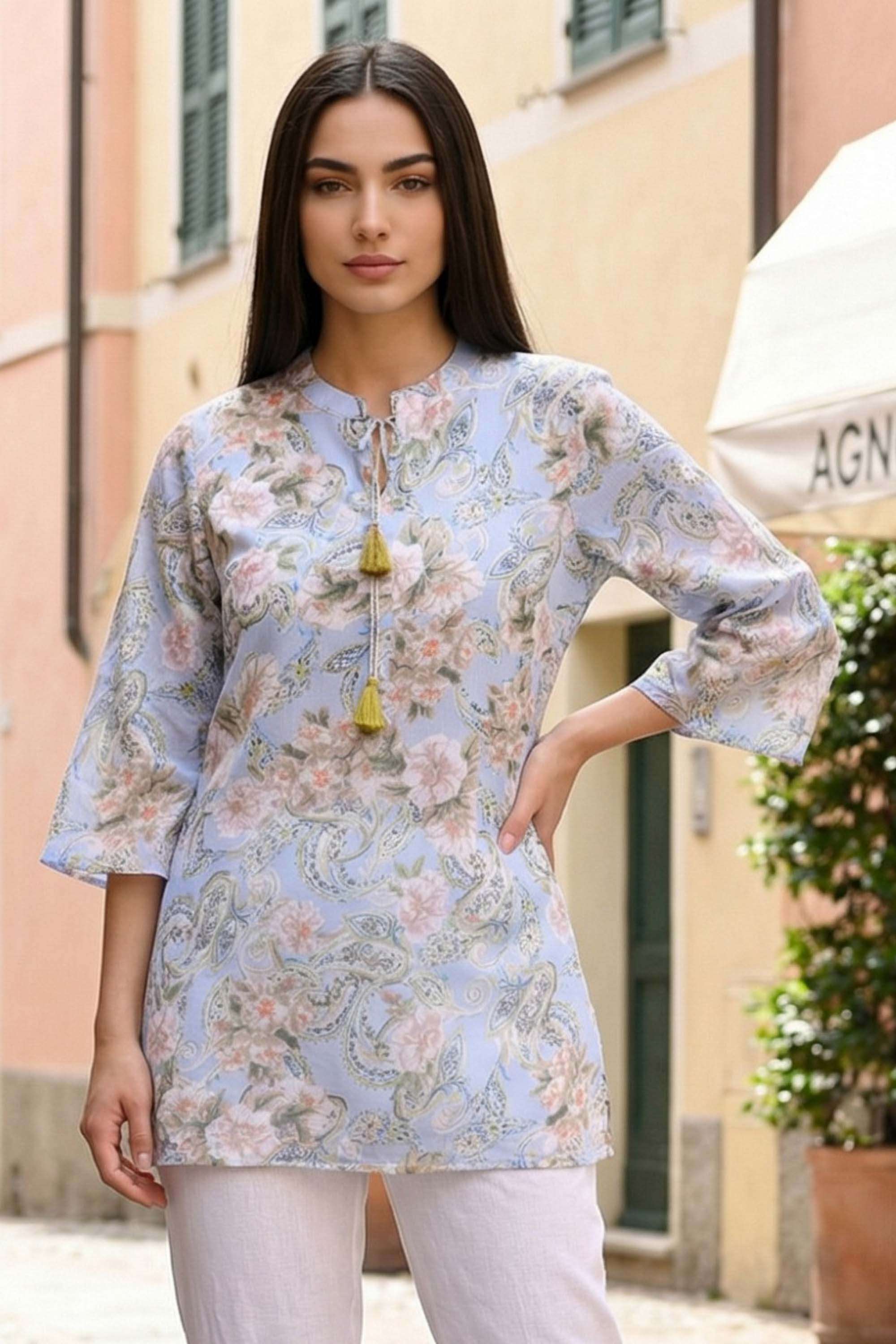 aurelia Printed Blended Fabric Round Neck Women's Top-picture-19