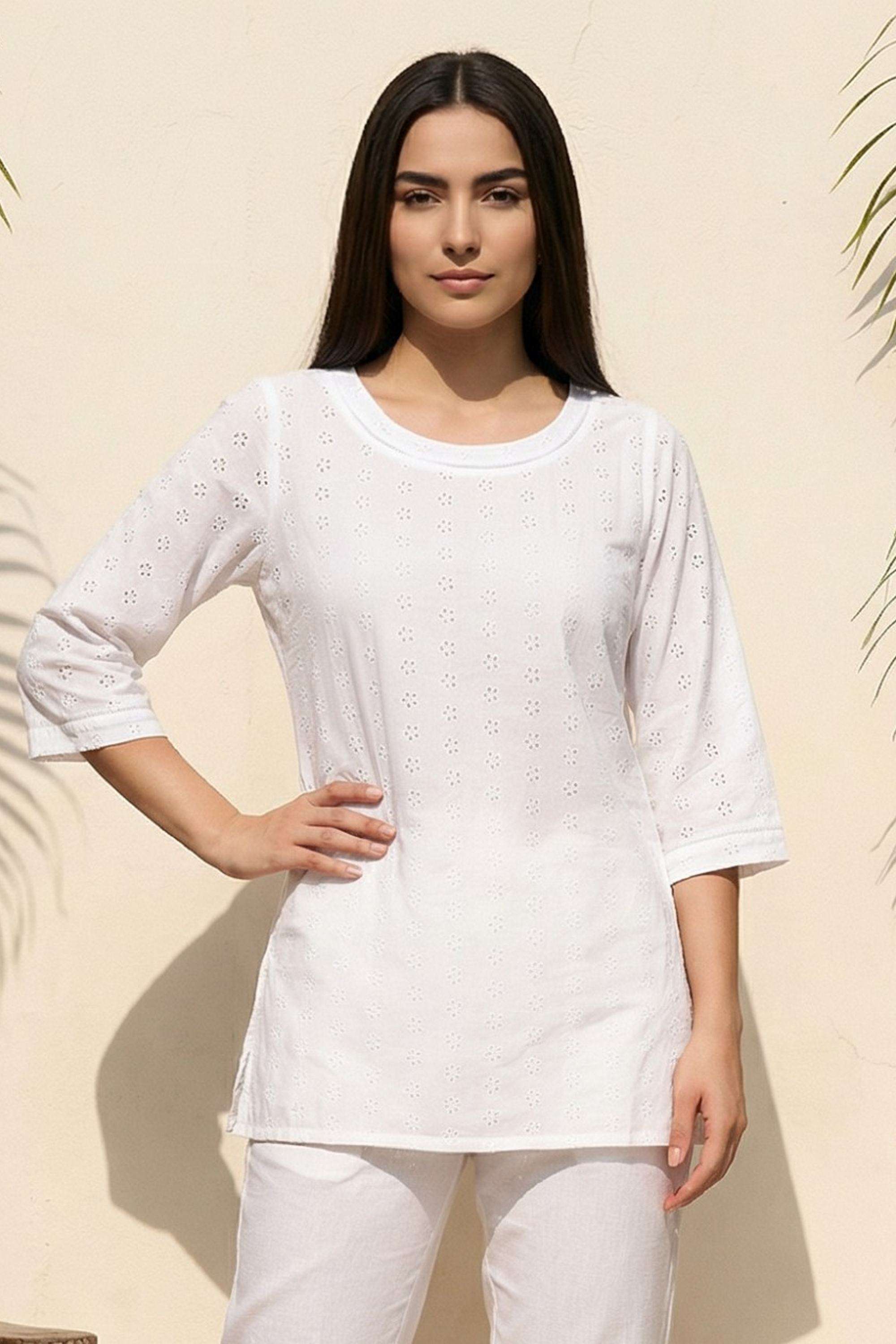 Textured-Blended-Fabric-Round-Neck-Women-s-Top