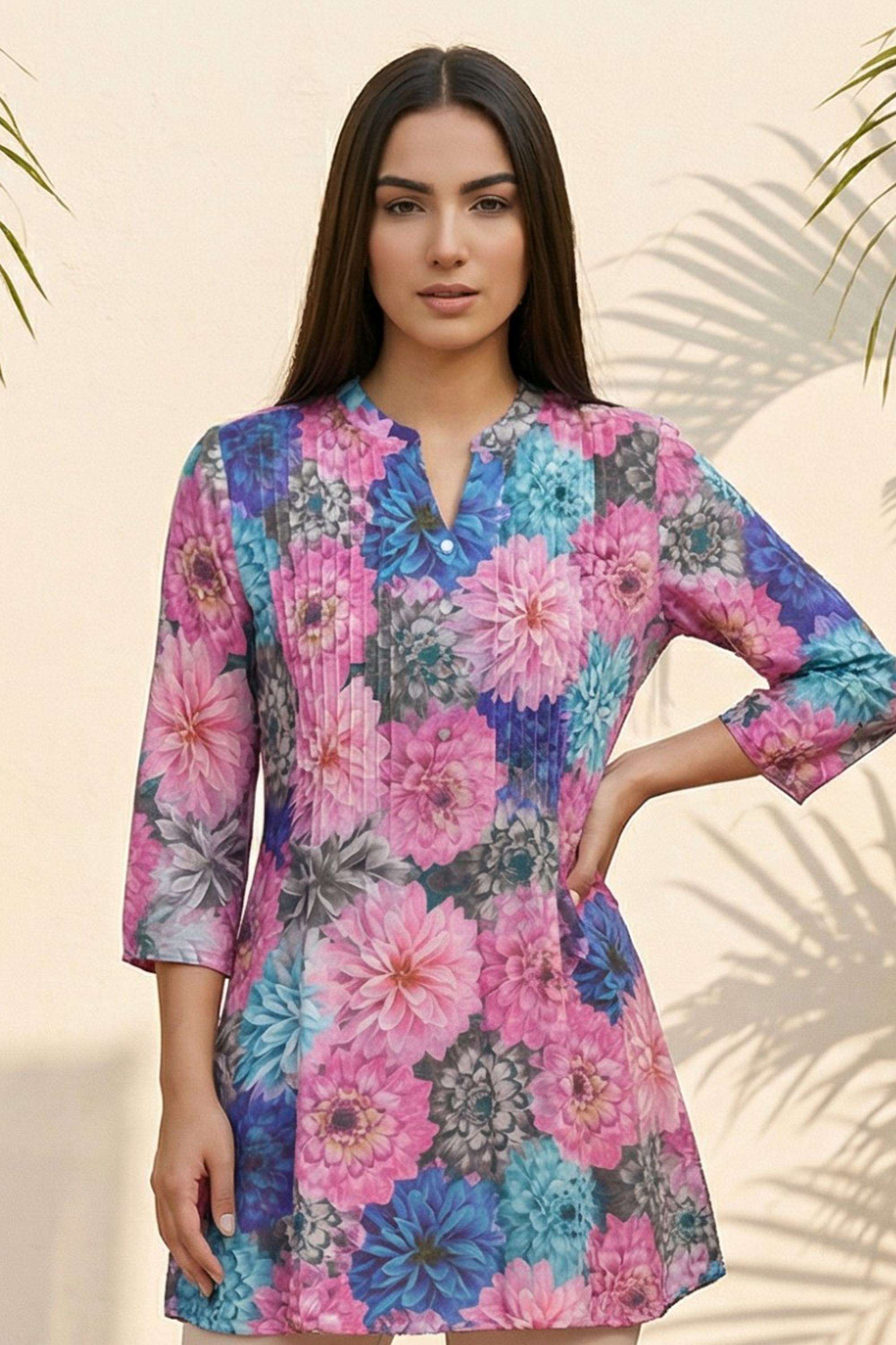 Floral-Viscose-Round-Neck-Women-s-Top