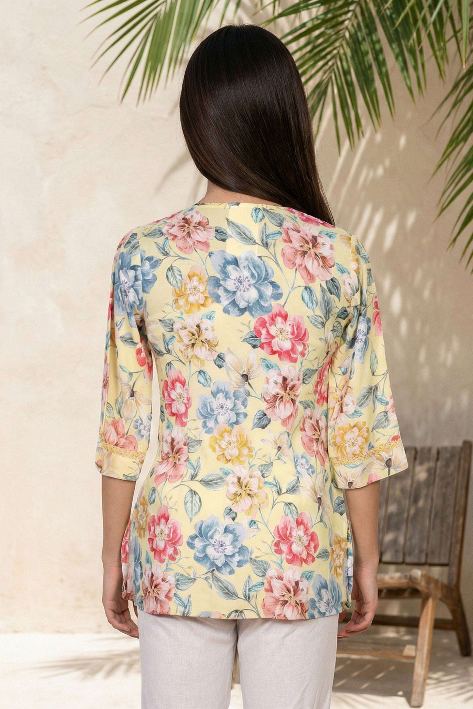 Floral-Rayon-V-Neck-Women-s-Top