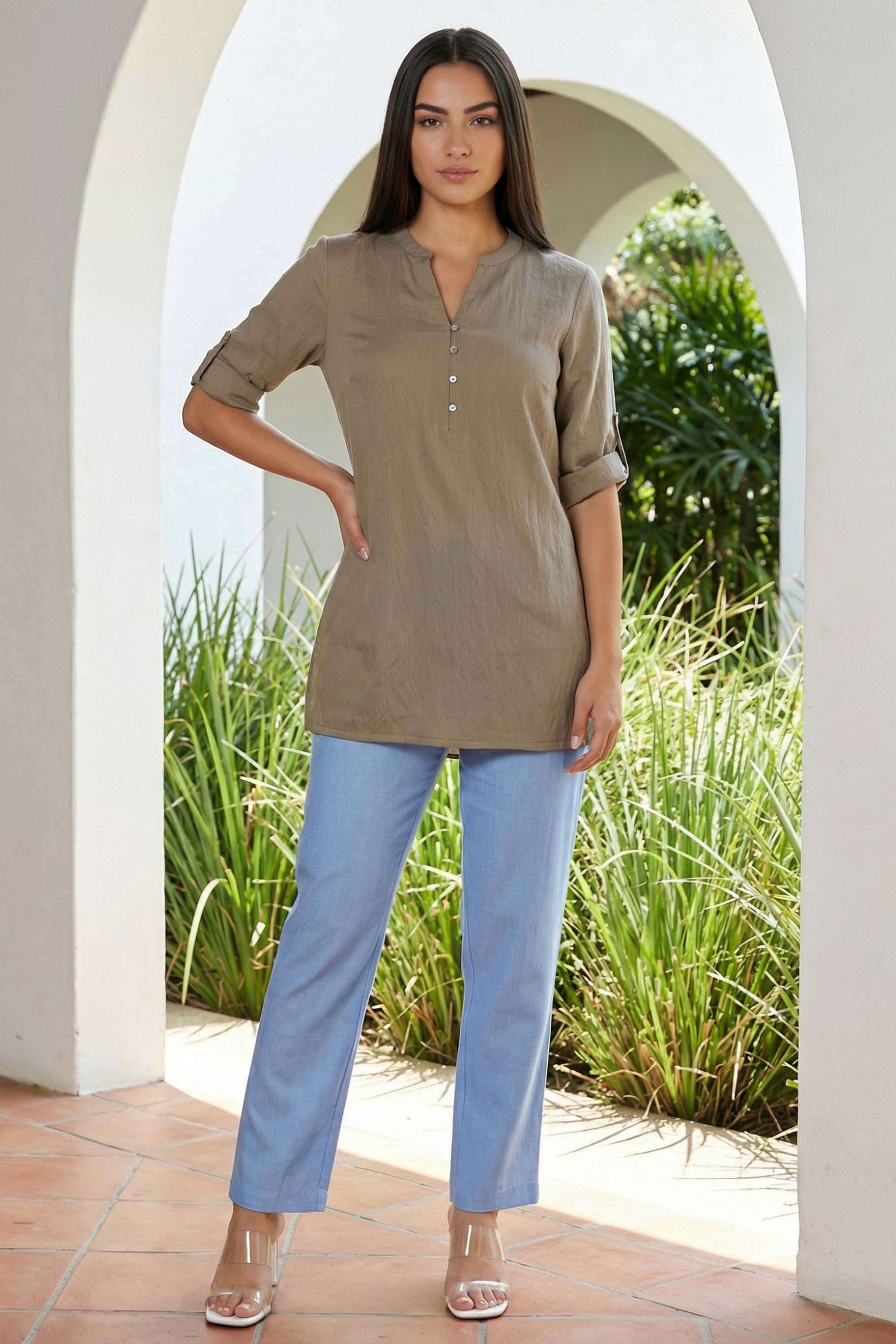 aurelia Solid Blended Fabric Round Neck Women's Top-picture-15