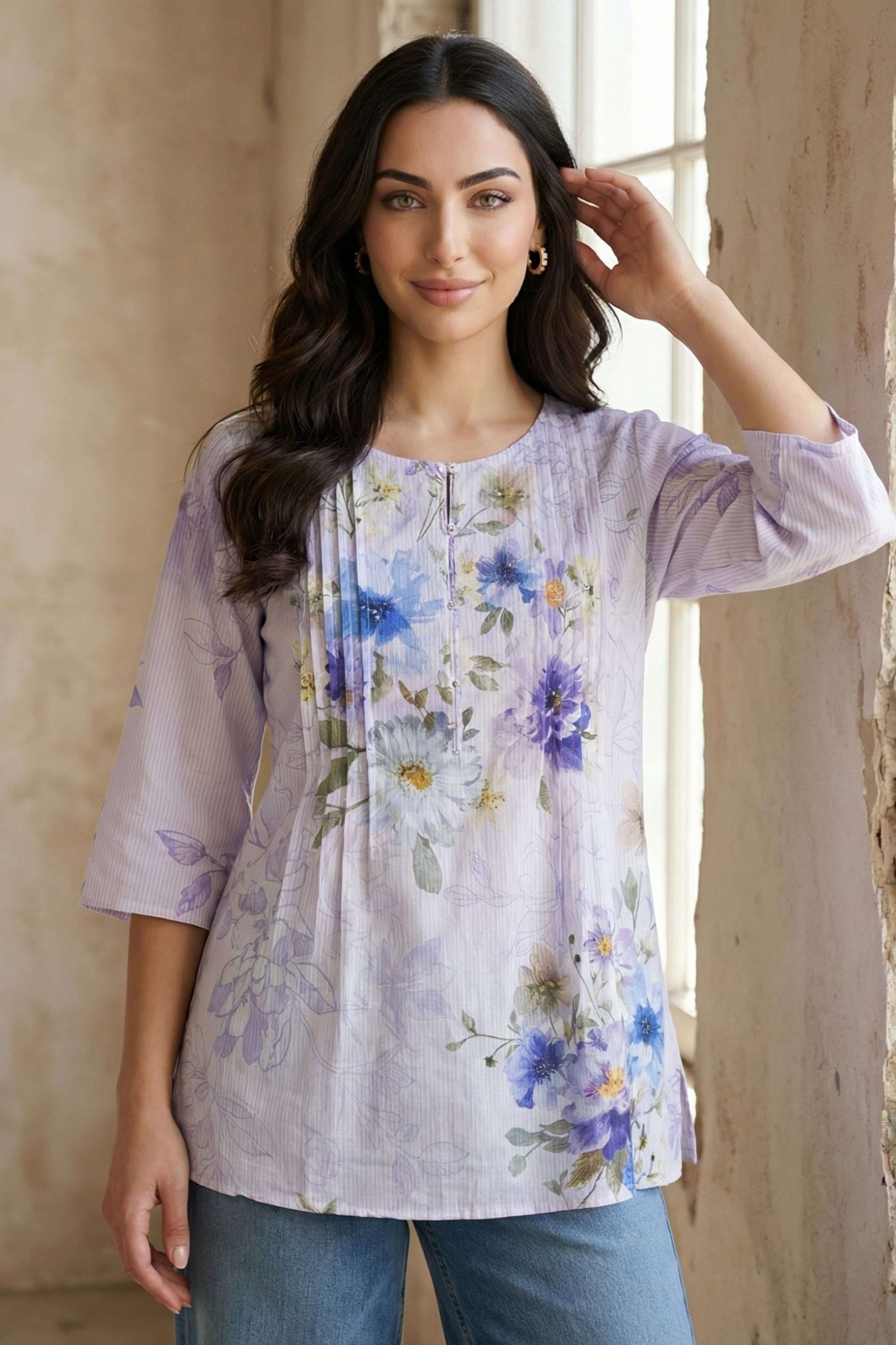 Floral-Rayon-Round-Neck-Women-s-Top