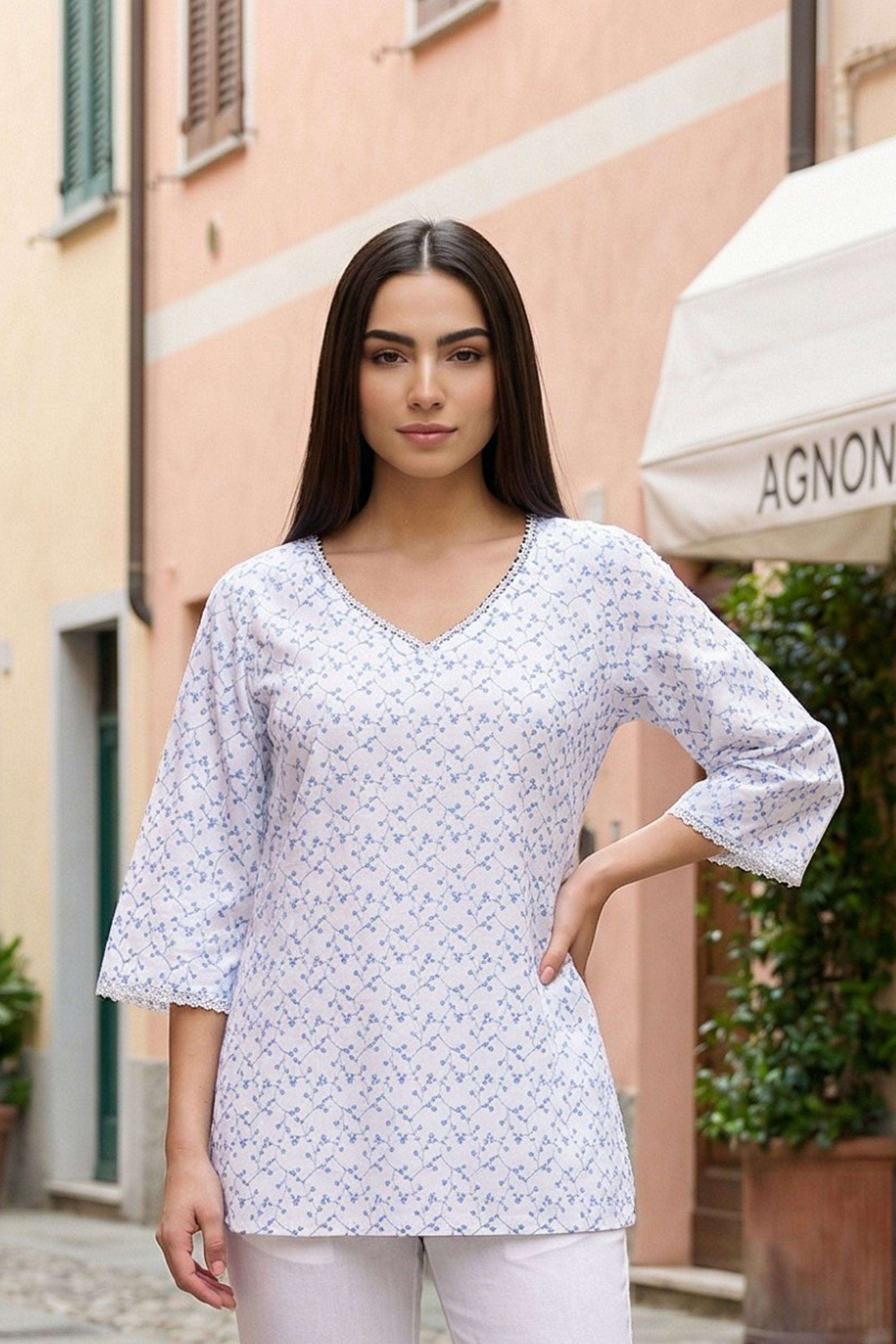 Embroidered-Rayon-V-Neck-Women-s-Top